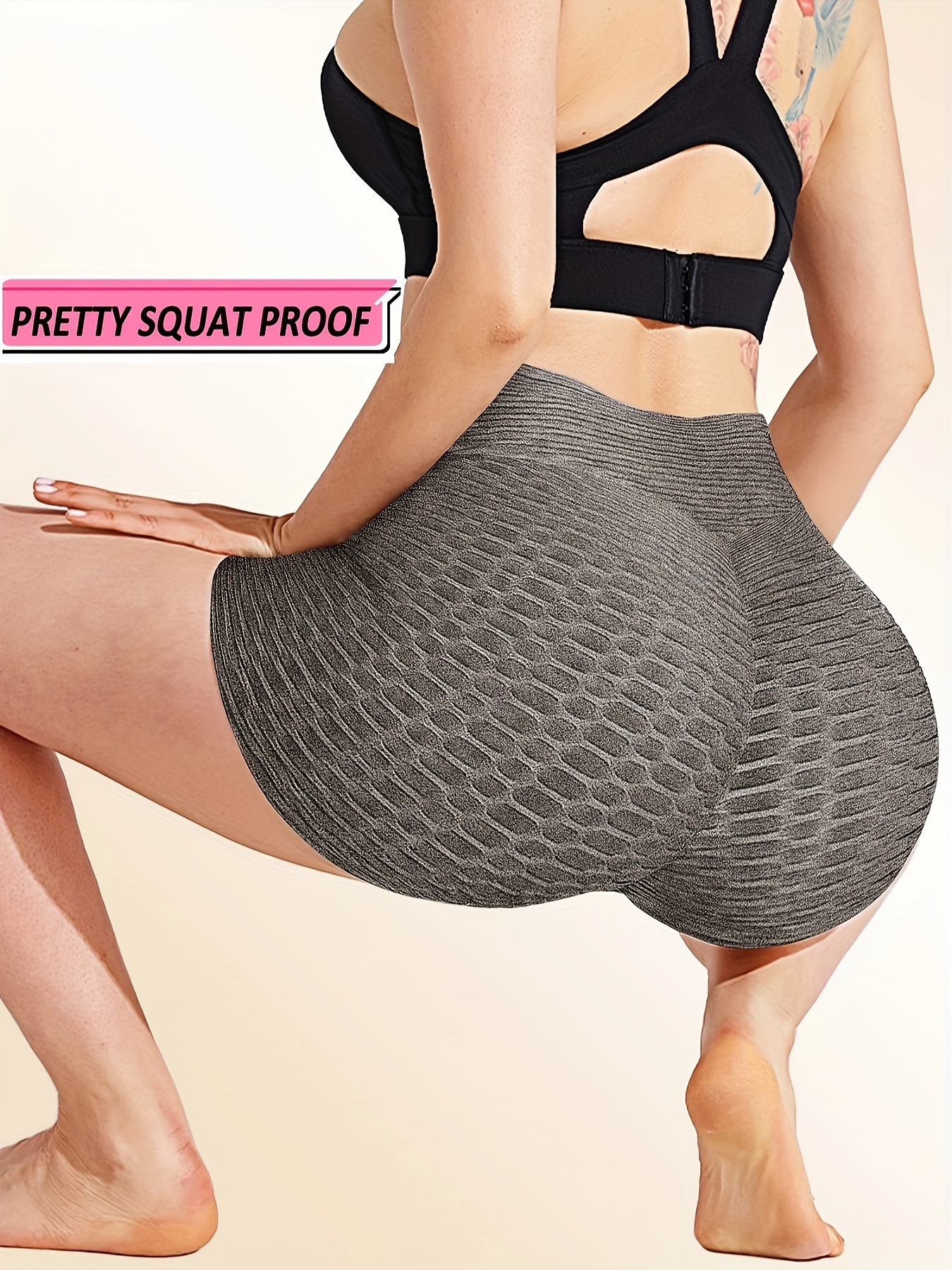 plain honeycomb sporty yoga short slim fit butt lifting high waist sports short womens activewear details 12