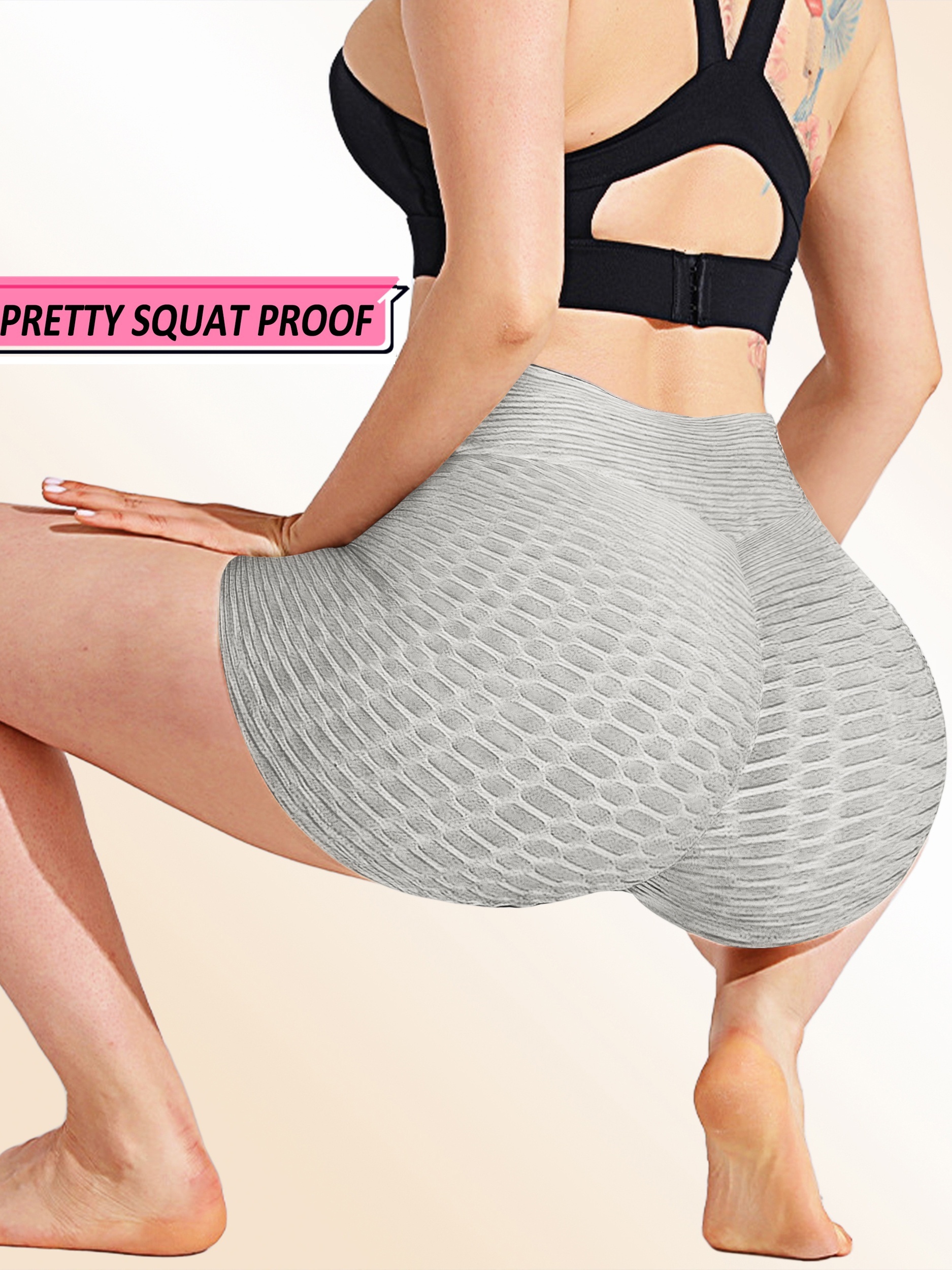 plain honeycomb sporty yoga short slim fit butt lifting high waist sports short womens activewear details 19