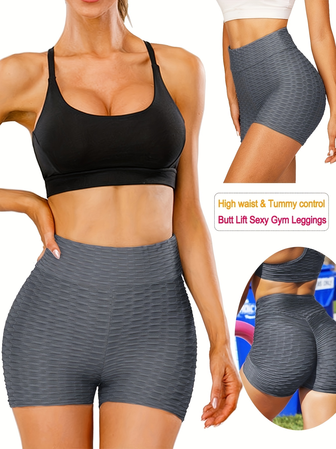 plain honeycomb sporty yoga short slim fit butt lifting high waist sports short womens activewear details 21