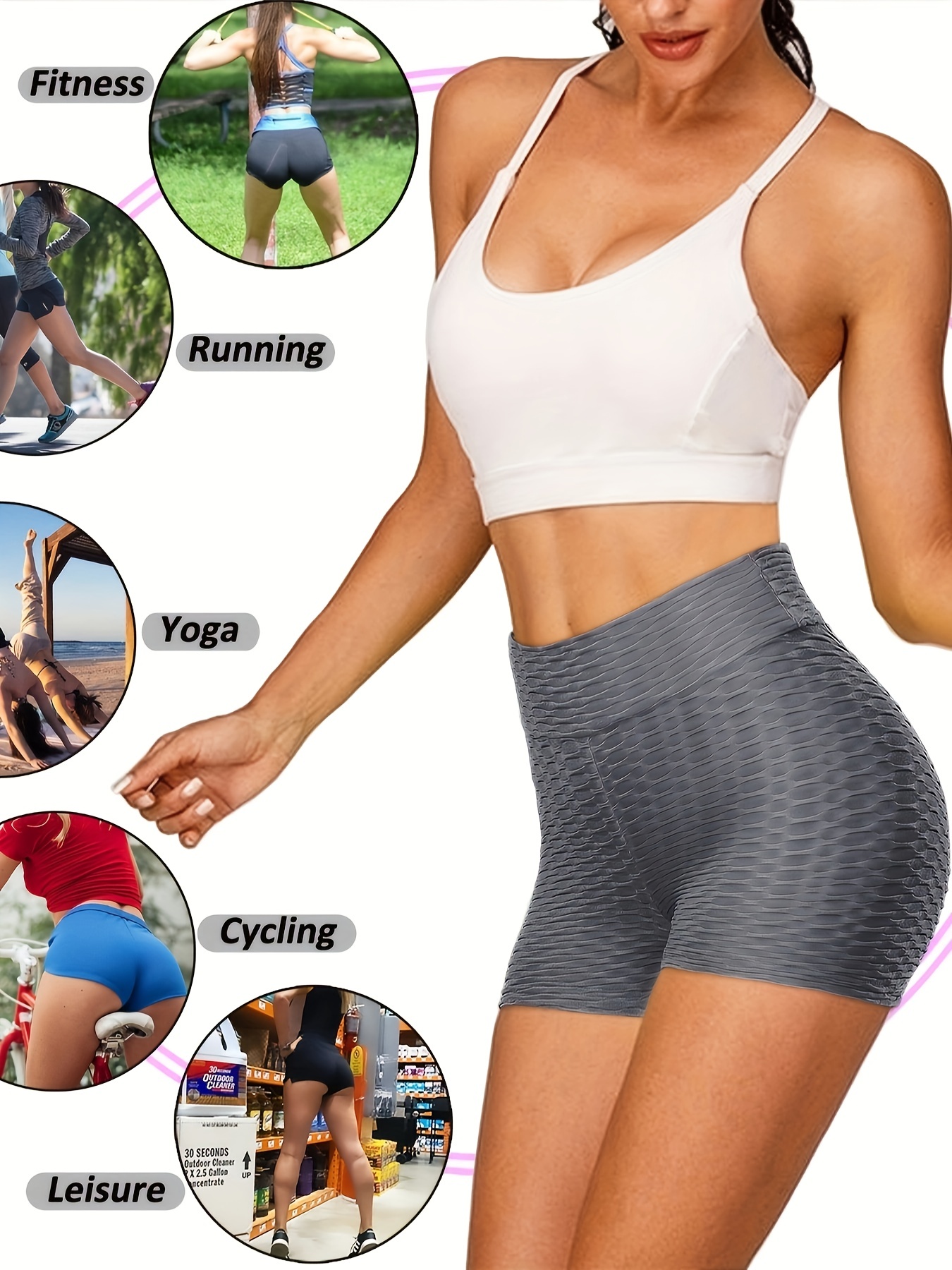 plain honeycomb sporty yoga short slim fit butt lifting high waist sports short womens activewear details 22