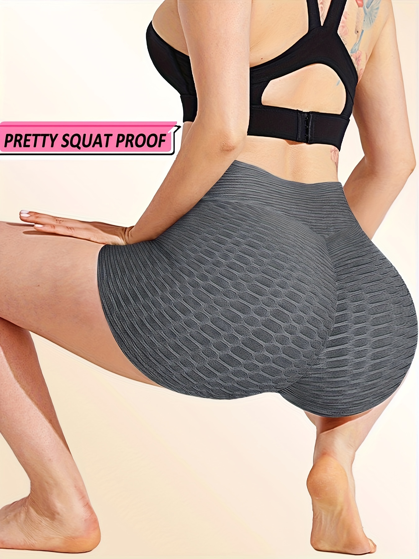 plain honeycomb sporty yoga short slim fit butt lifting high waist sports short womens activewear details 24