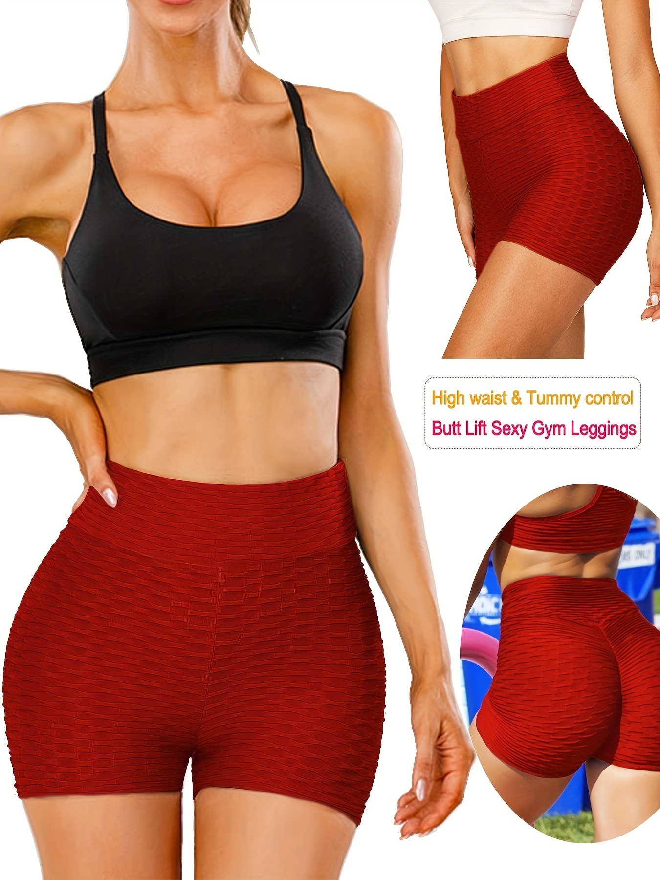 plain honeycomb sporty yoga short slim fit butt lifting high waist sports short womens activewear details 36