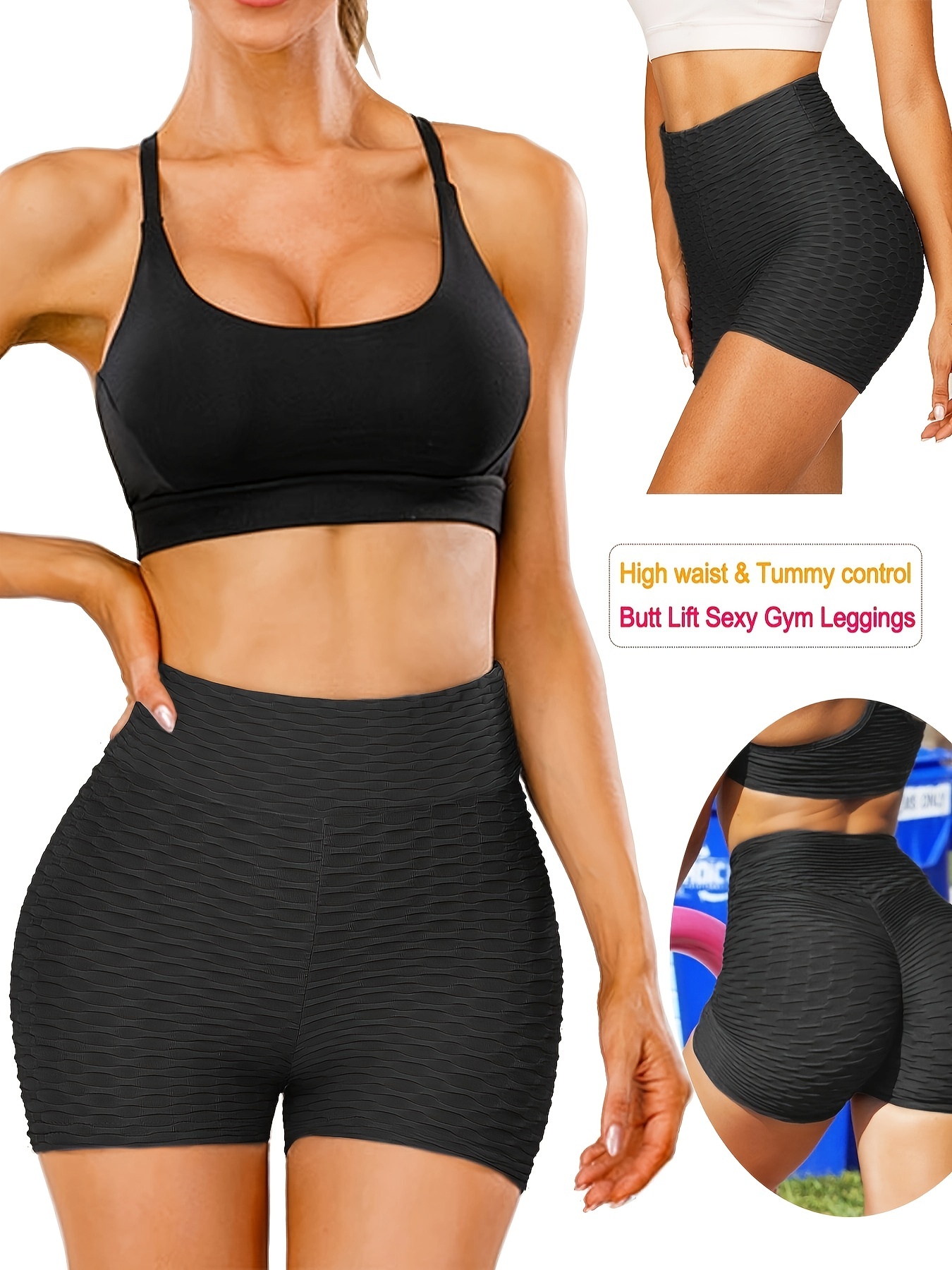 plain honeycomb sporty yoga short slim fit butt lifting high waist sports short womens activewear details 43