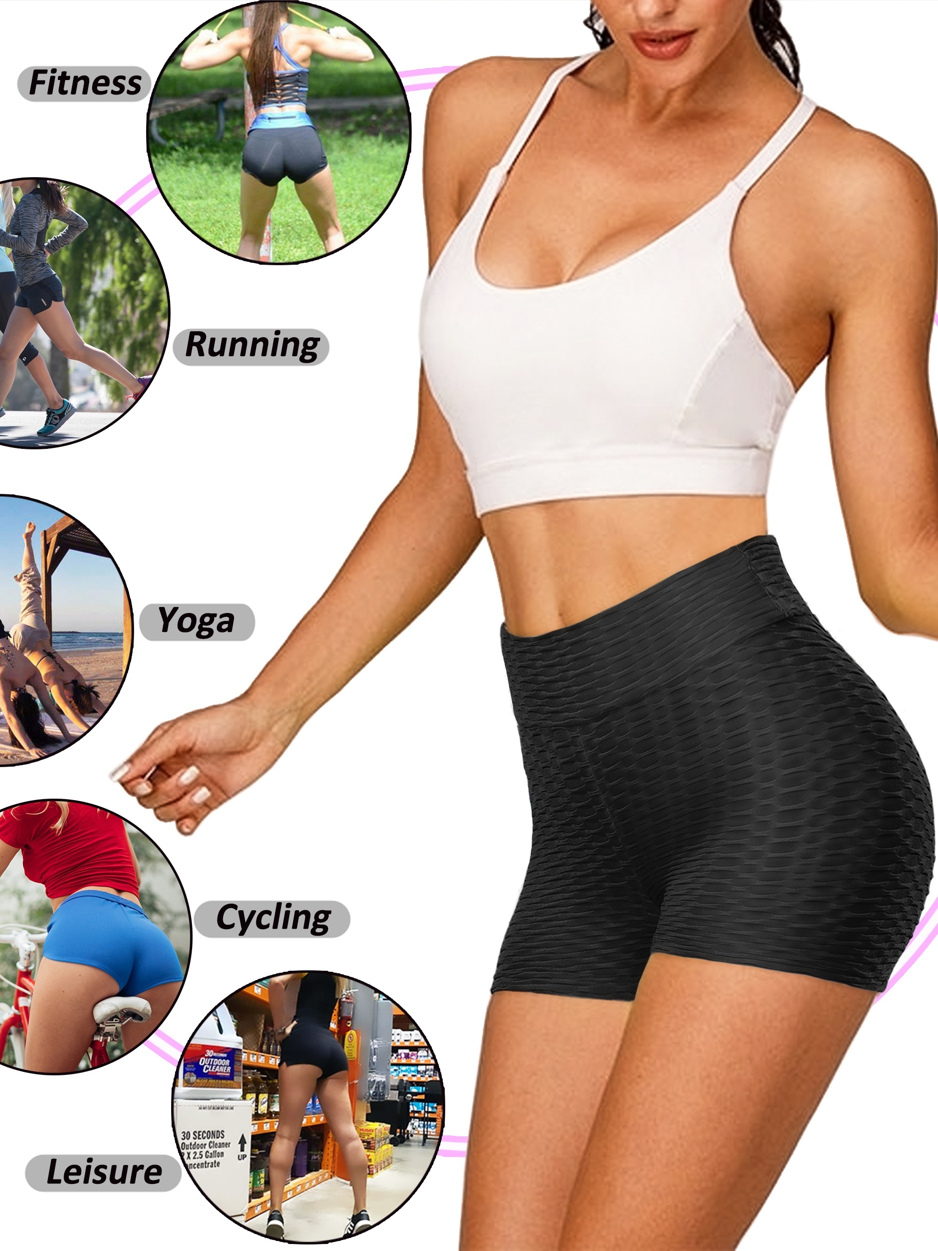 plain honeycomb sporty yoga short slim fit butt lifting high waist sports short womens activewear details 44