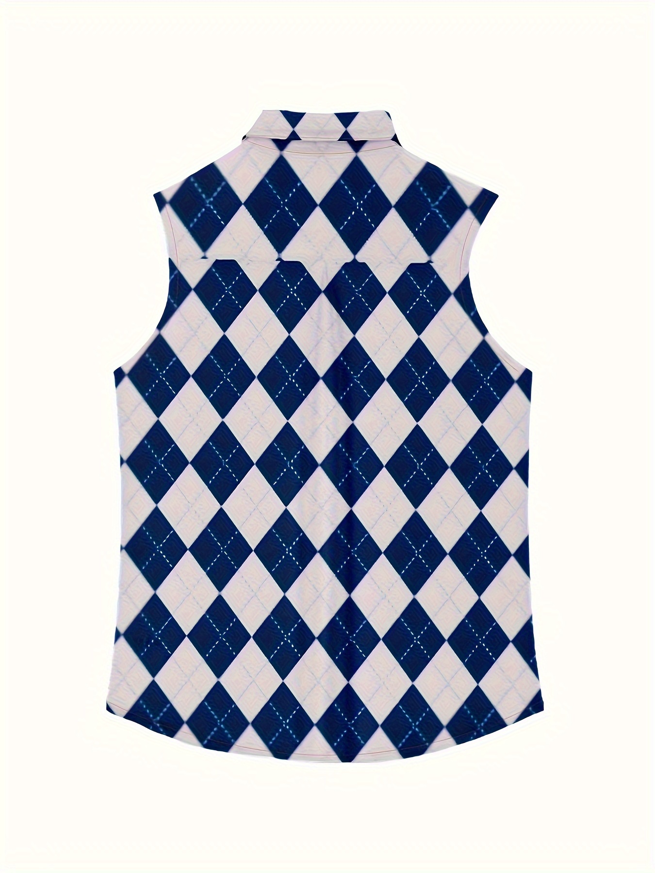 argyle print sleeveless polo shirt fashion up sports lapel vesttop for running tennis golf womens activewear details 1