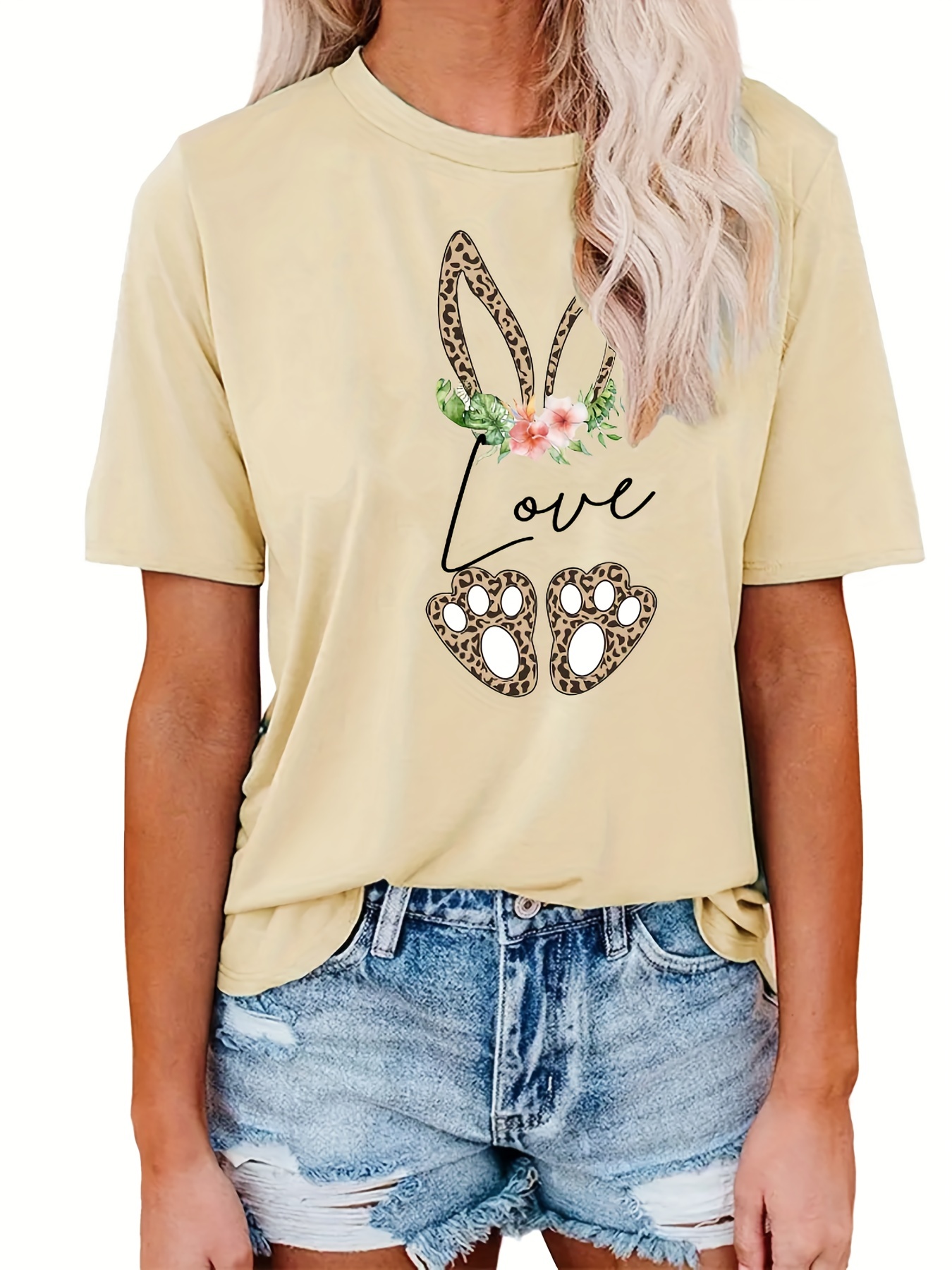 solid leopard flower print loose casual t shirts crew neck short sleeve comfort active casual tee womens summer tops details 5