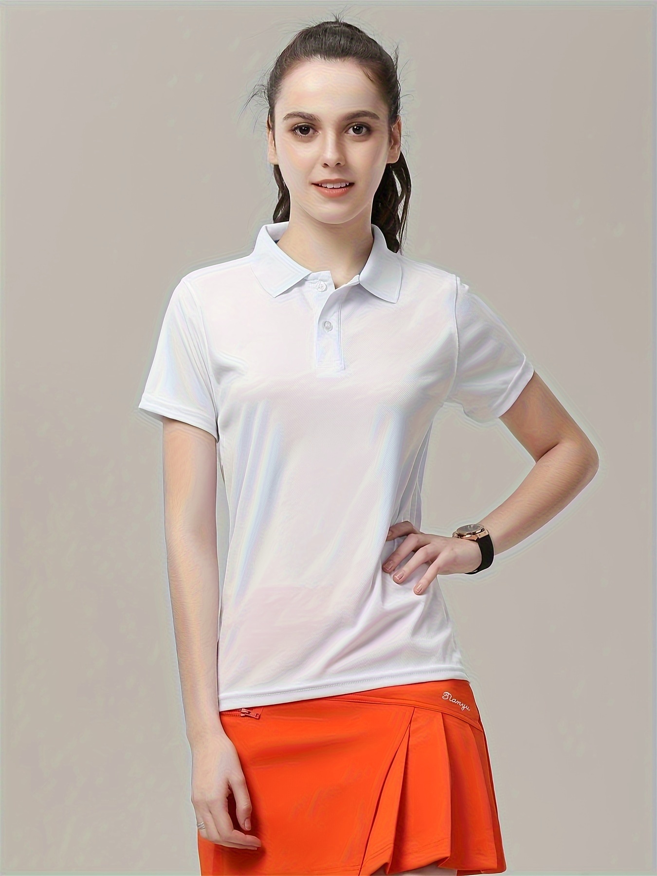 solid color quick drying polo shirt breathable short sleeve sports t shirt womens activewear details 15