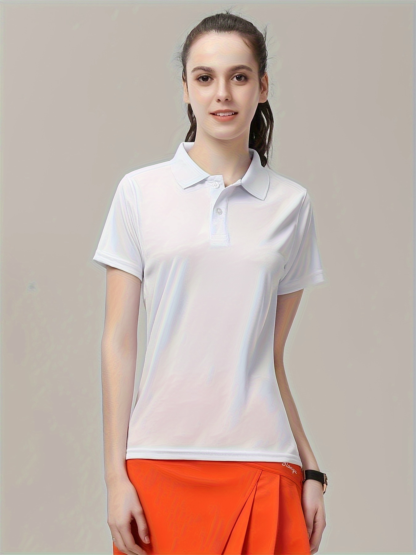 solid color quick drying polo shirt breathable short sleeve sports t shirt womens activewear details 16