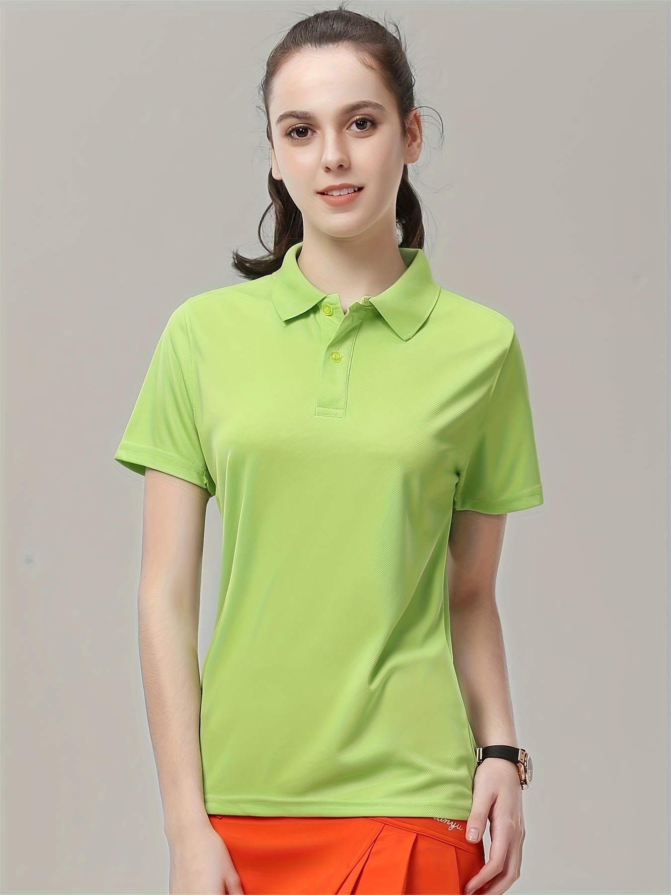 solid color quick drying polo shirt breathable short sleeve sports t shirt womens activewear details 30