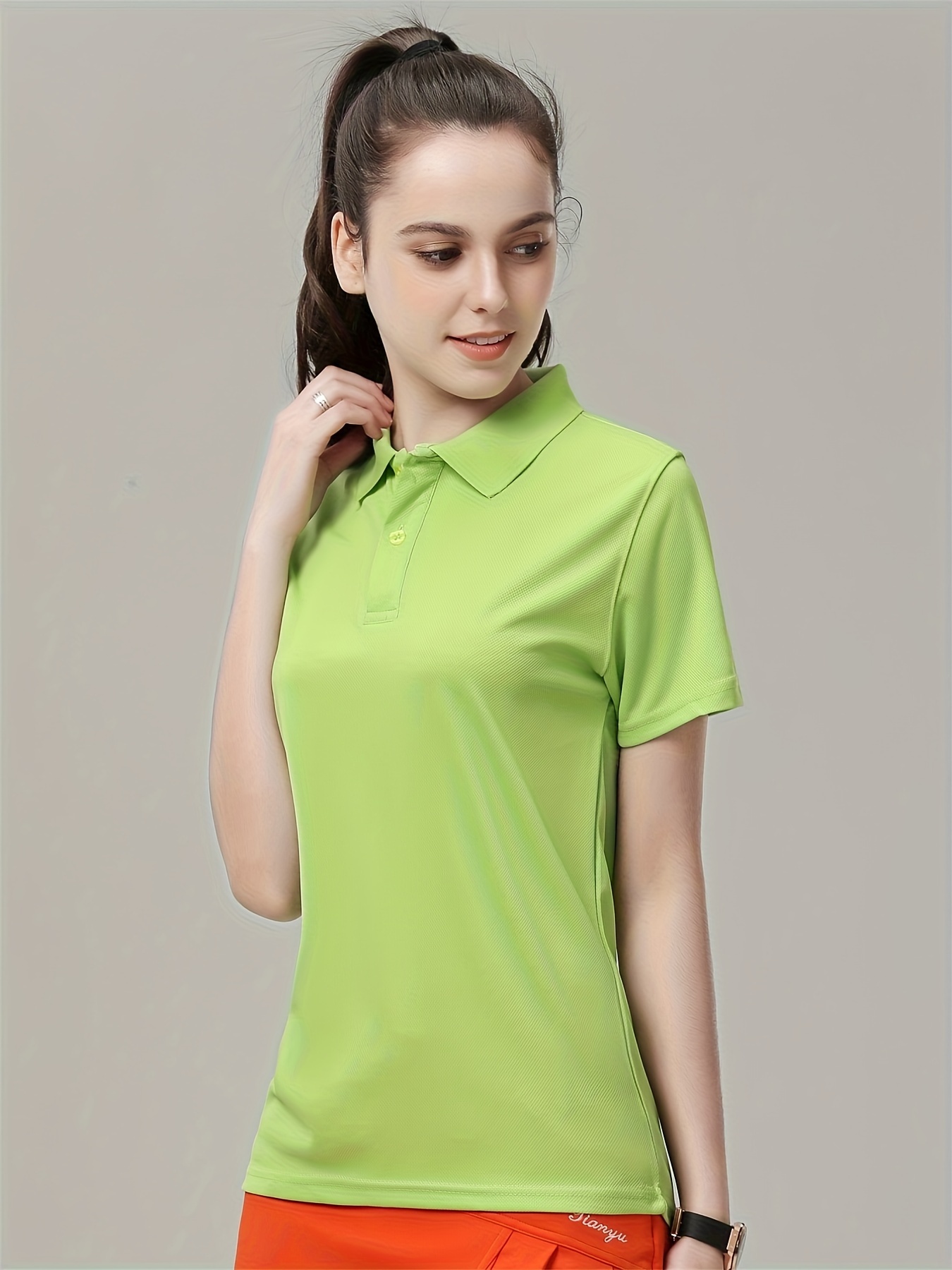 solid color quick drying polo shirt breathable short sleeve sports t shirt womens activewear details 33