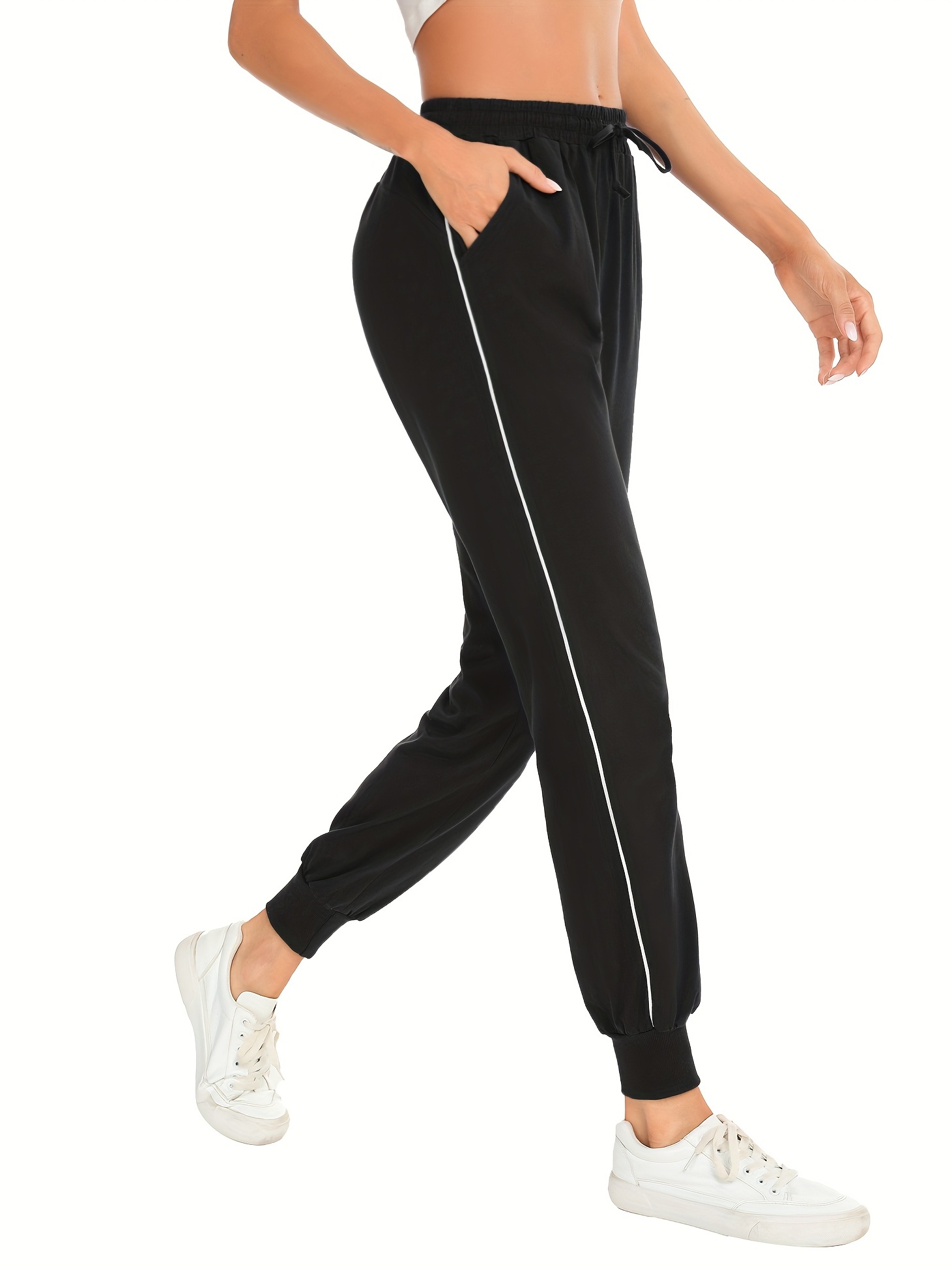 elastic waist casual sports pants drawstring sweatpants for jogging running workout womens athleisure details 11