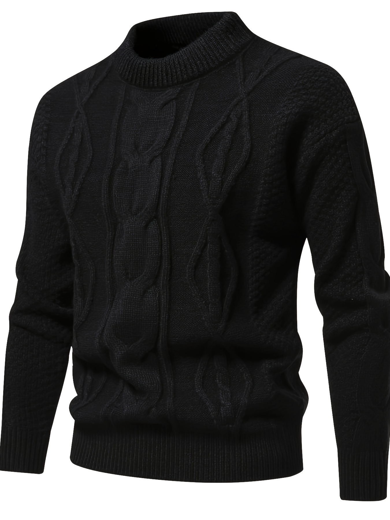 mens stylish solid knitted sweater casual mid stretch breathable long sleeve crew neck top for city walk street hanging outdoor activities details 0