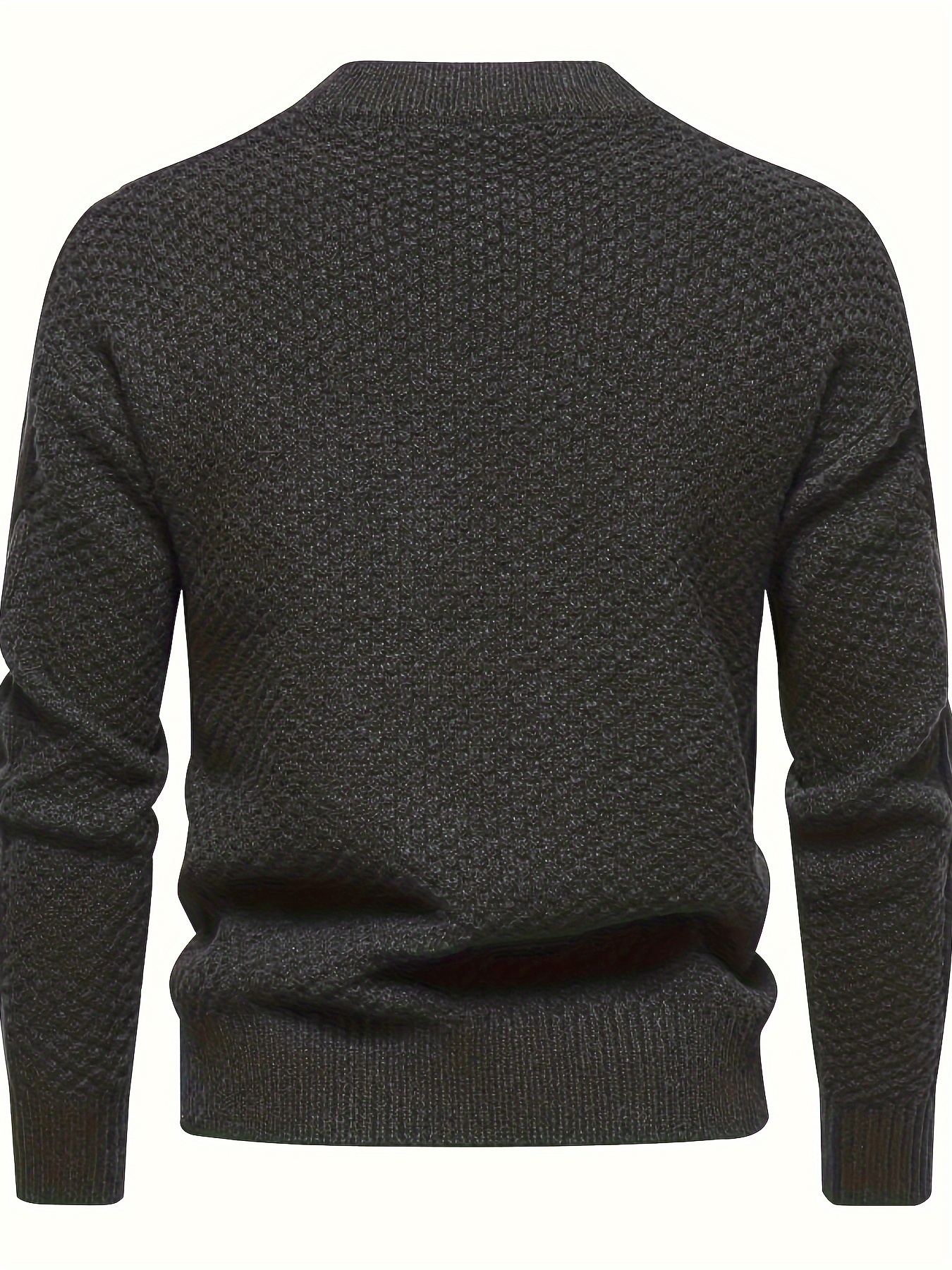 mens stylish solid knitted sweater casual mid stretch breathable long sleeve crew neck top for city walk street hanging outdoor activities details 11