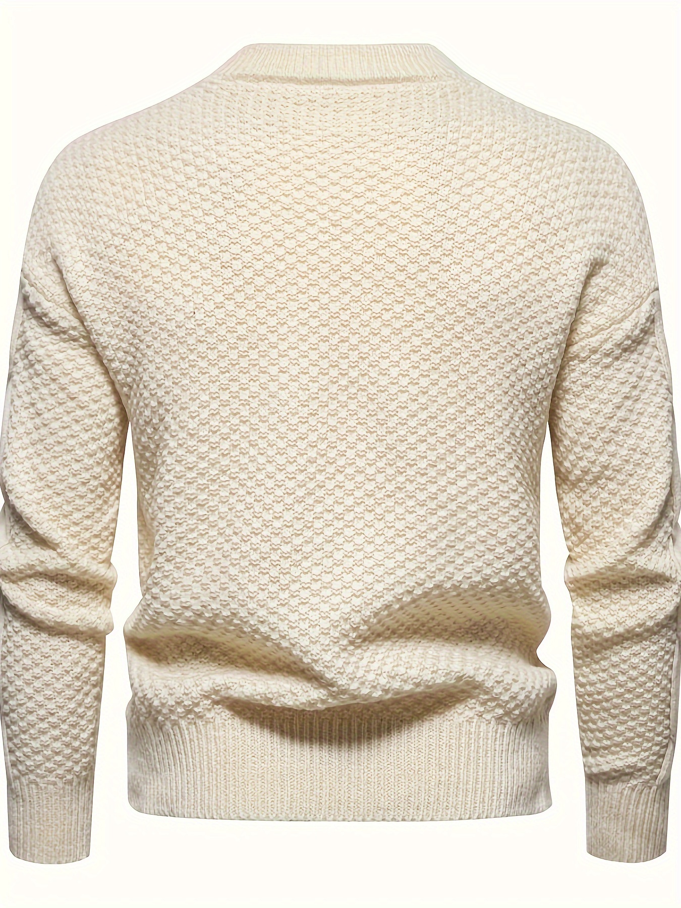 mens stylish solid knitted sweater casual mid stretch breathable long sleeve crew neck top for city walk street hanging outdoor activities details 21