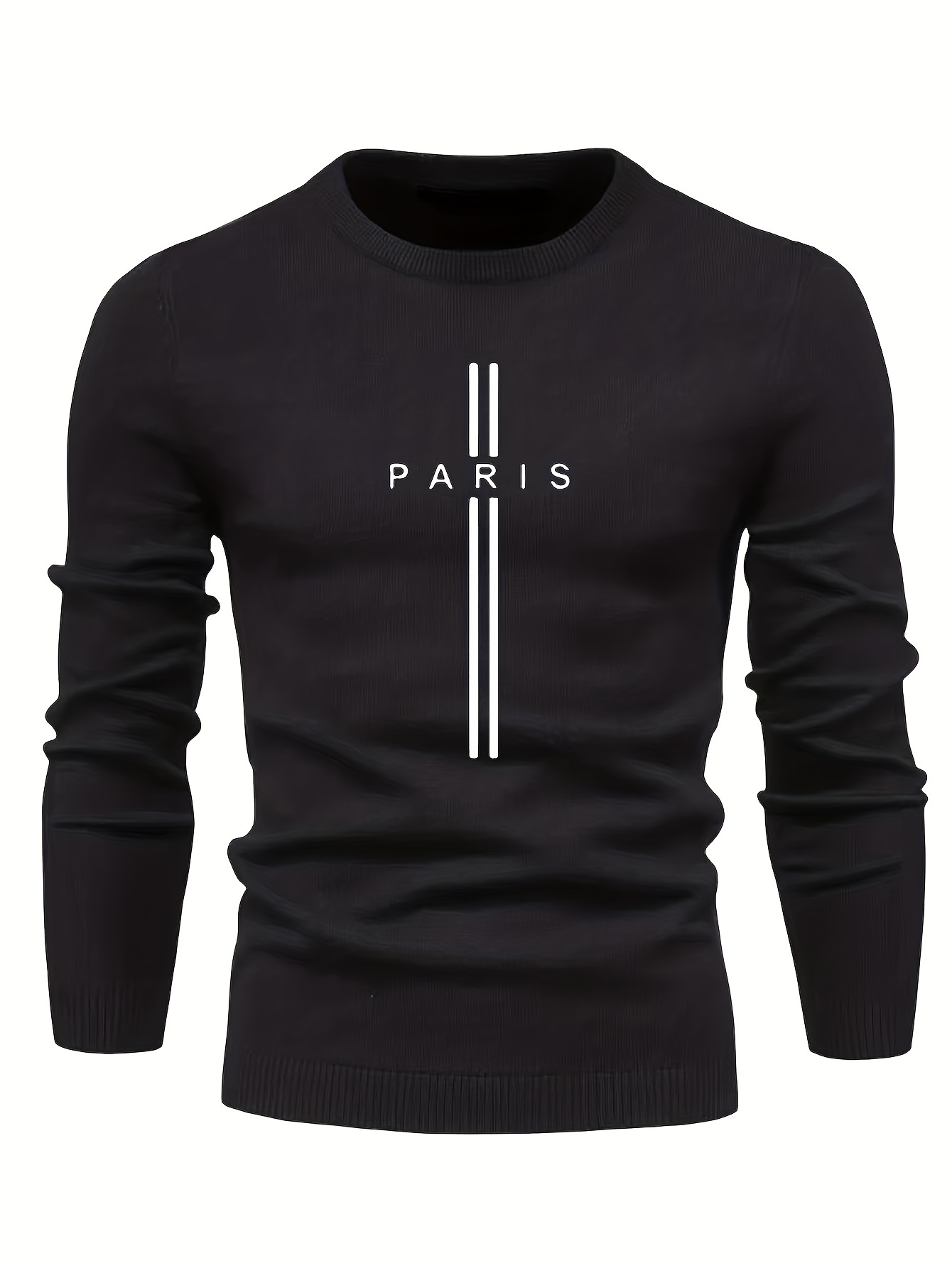 paris print creative knitted sweater mens casual crew neck medium stretch sweater details 10