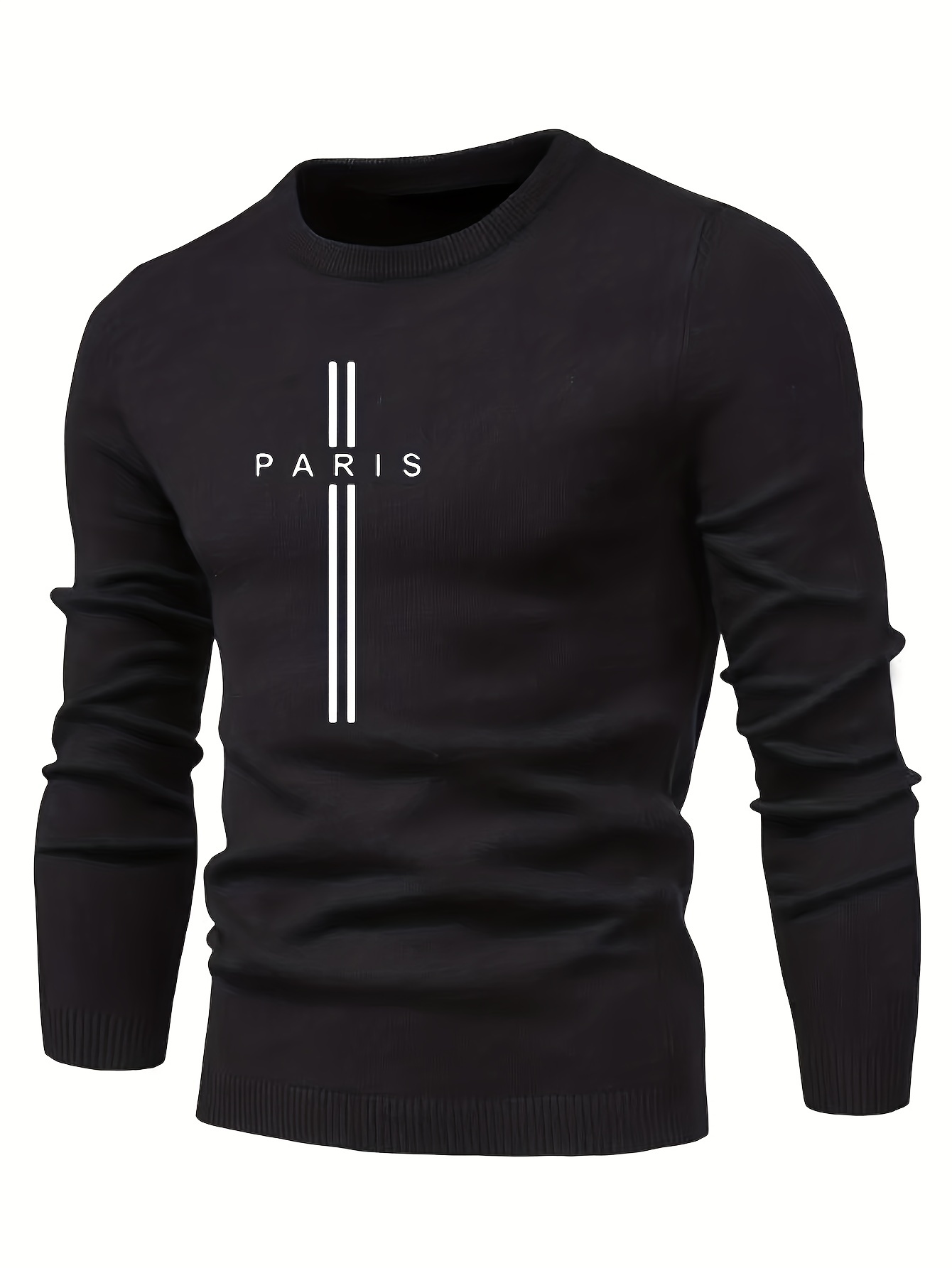 paris print creative knitted sweater mens casual crew neck medium stretch sweater details 12