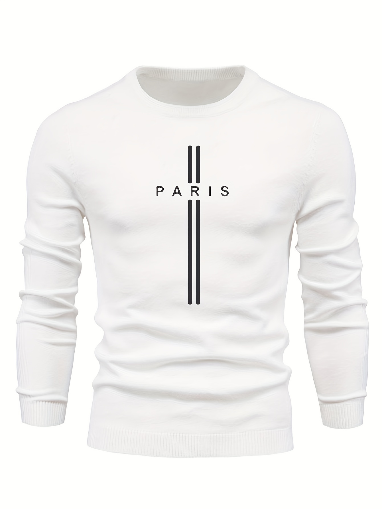 paris print creative knitted sweater mens casual crew neck medium stretch sweater details 15