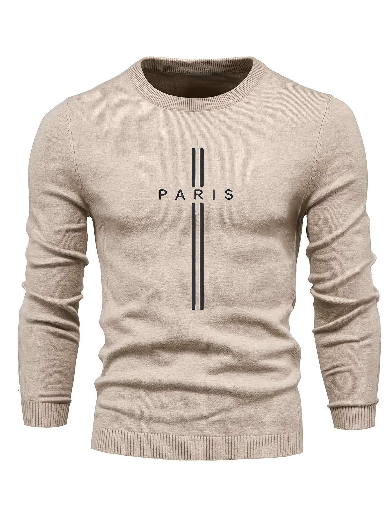 paris print creative knitted sweater mens casual crew neck medium stretch sweater details 21