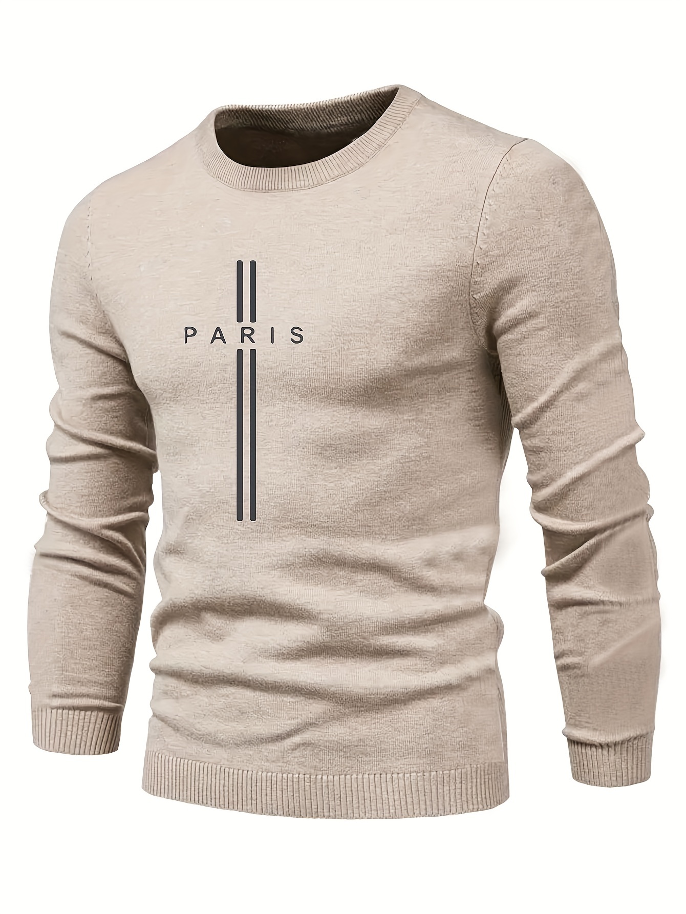 paris print creative knitted sweater mens casual crew neck medium stretch sweater details 22