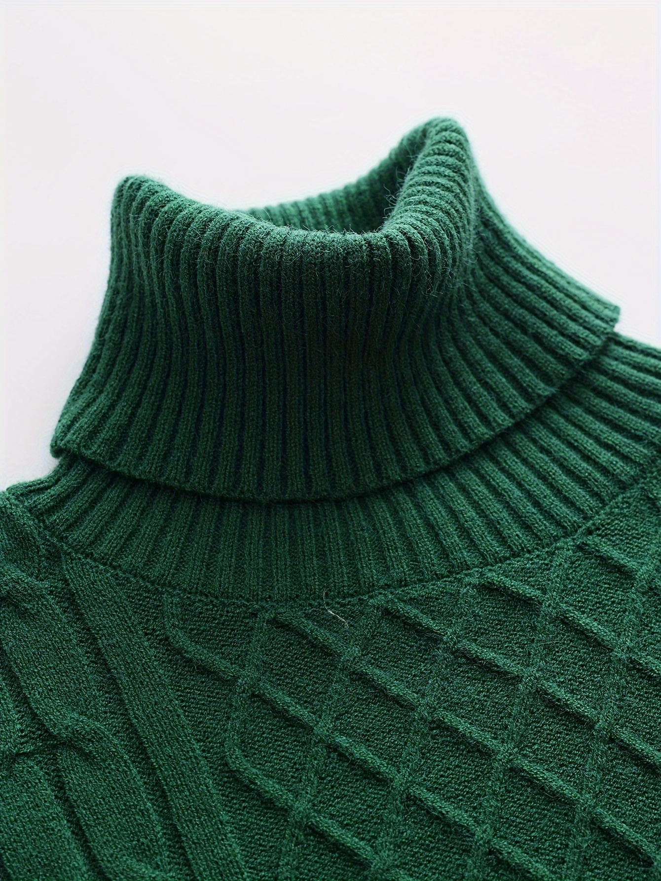 turtle neck knitted cable sweater mens casual warm solid high stretch pullover sweater for fall winter details 5