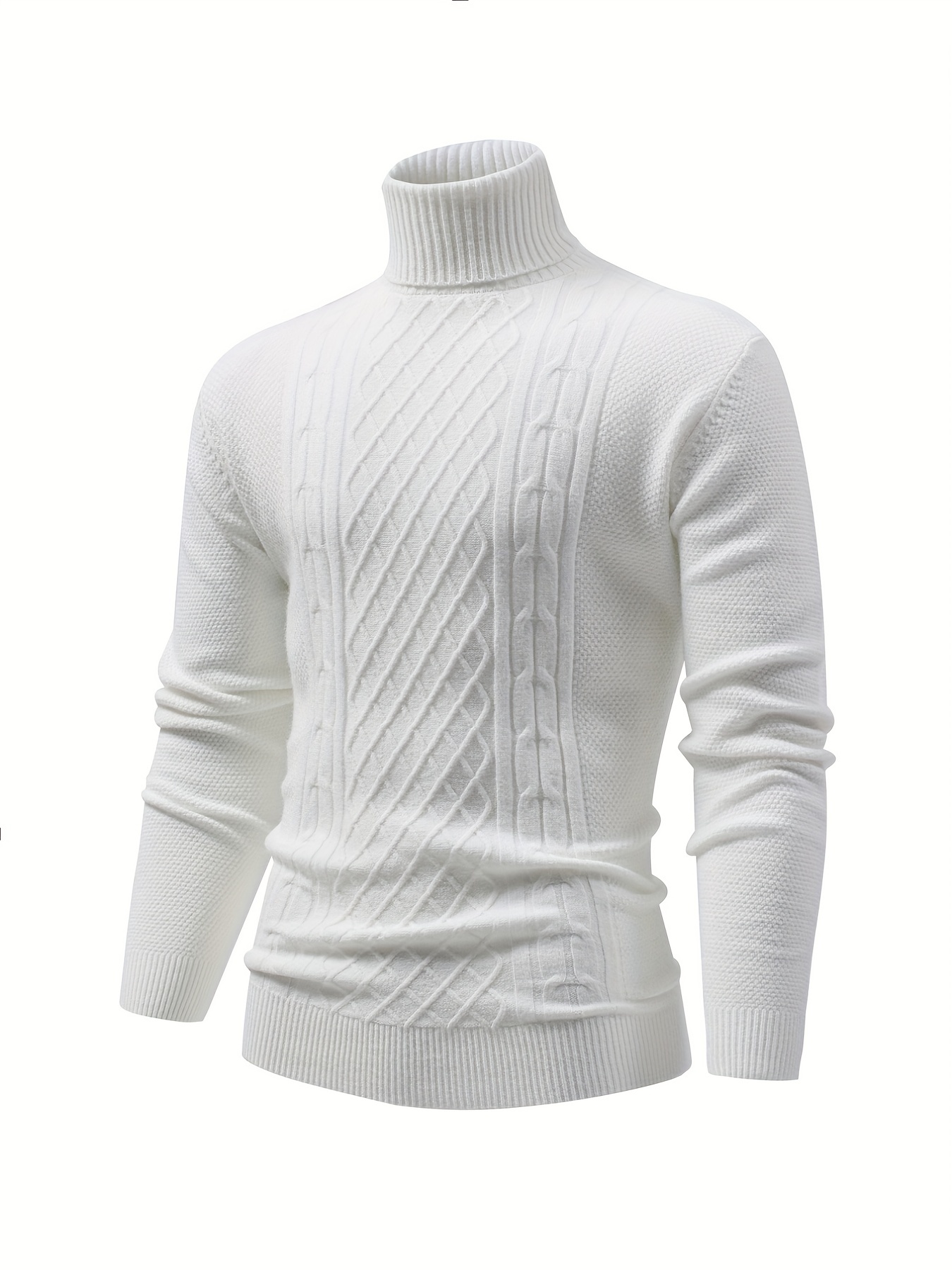 turtle neck knitted cable sweater mens casual warm solid high stretch pullover sweater for fall winter details 9