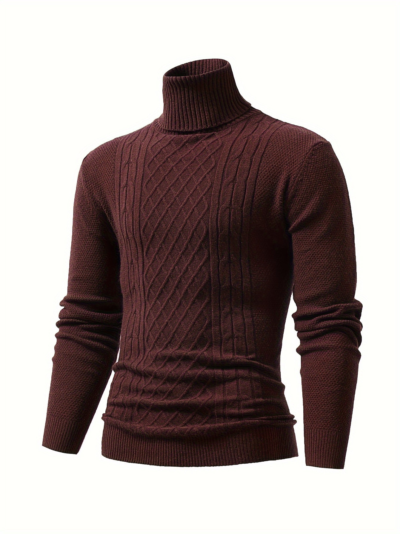 turtle neck knitted cable sweater mens casual warm solid high stretch pullover sweater for fall winter details 12