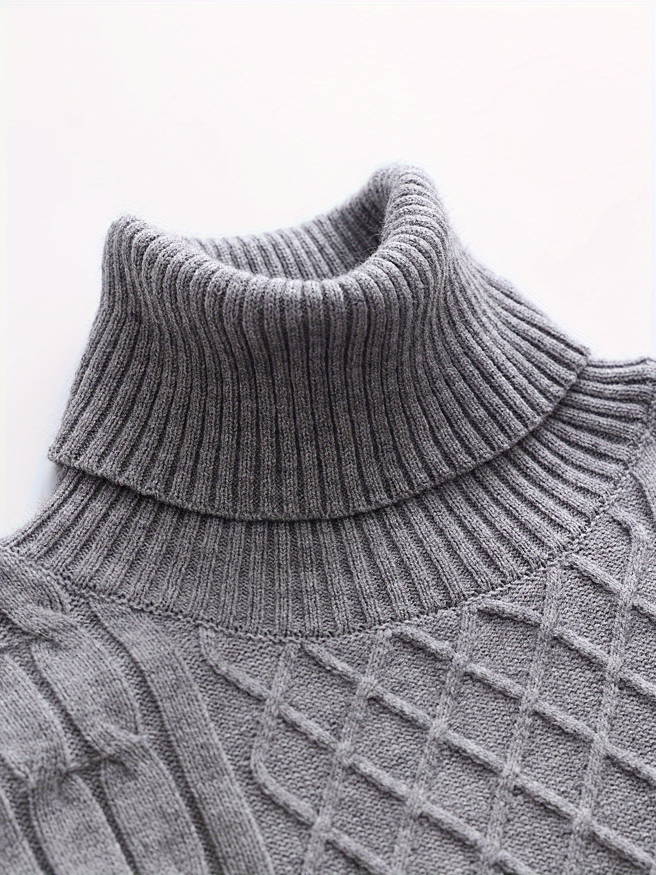 turtle neck knitted cable sweater mens casual warm solid high stretch pullover sweater for fall winter details 19