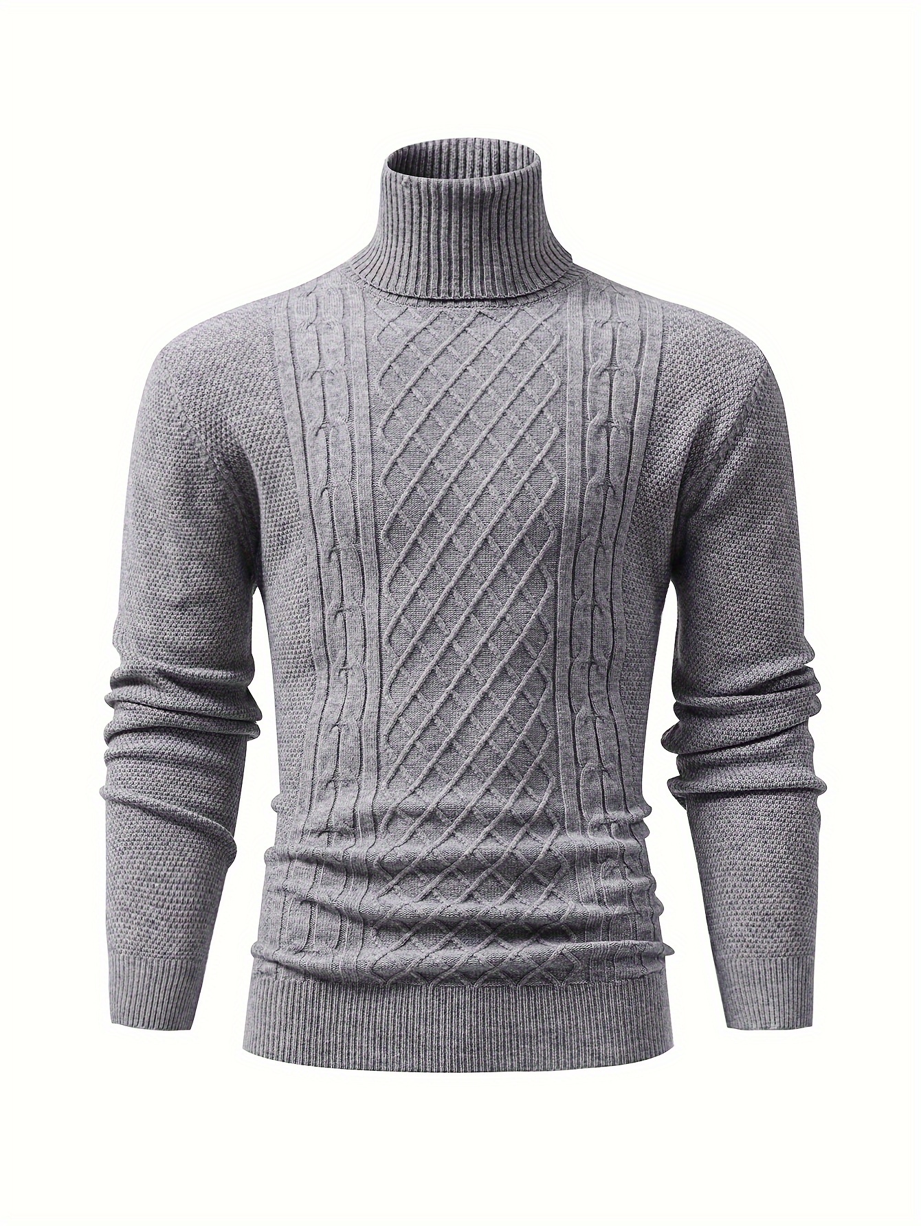 turtle neck knitted cable sweater mens casual warm solid high stretch pullover sweater for fall winter details 20