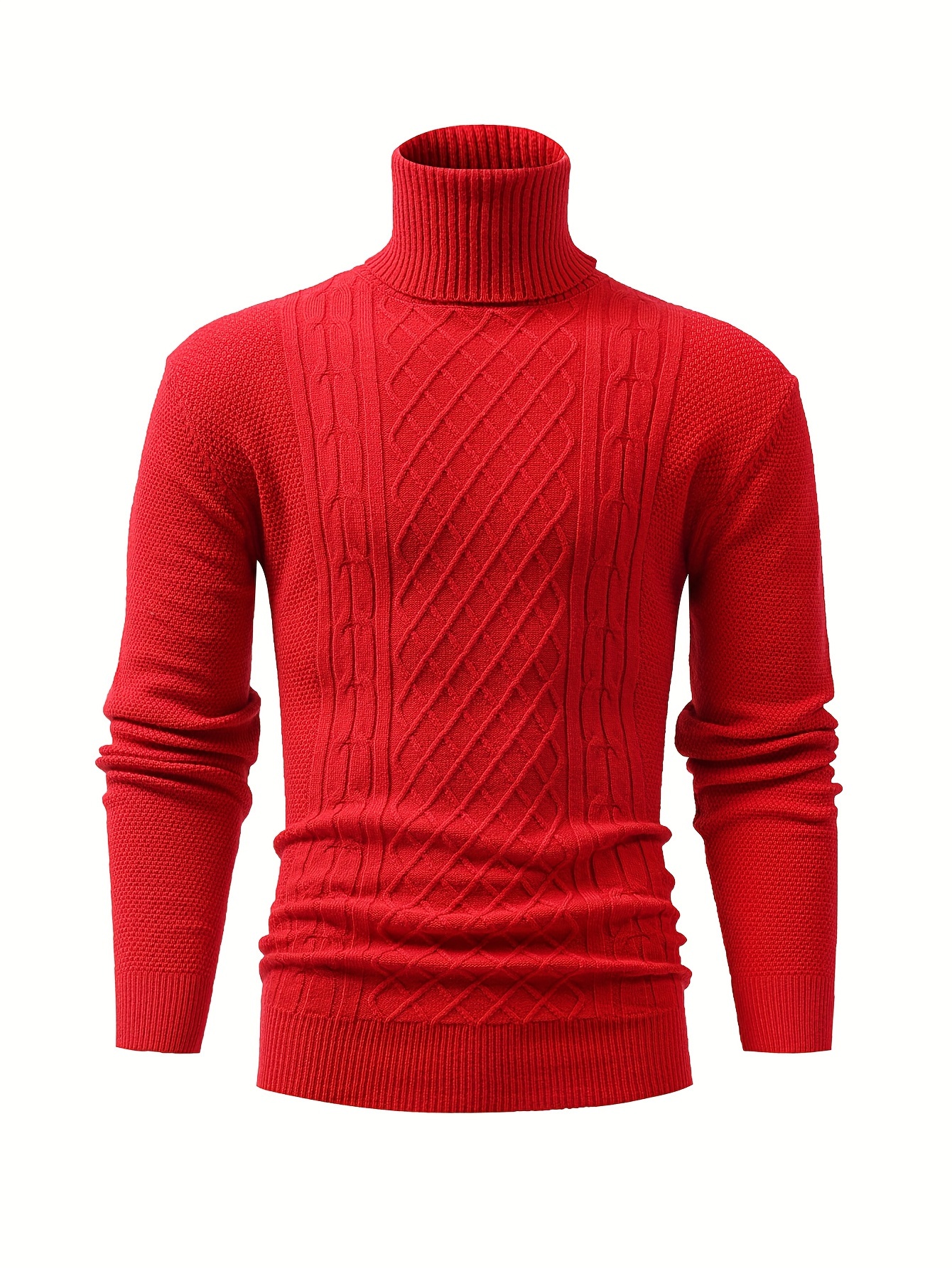 turtle neck knitted cable sweater mens casual warm solid high stretch pullover sweater for fall winter details 26