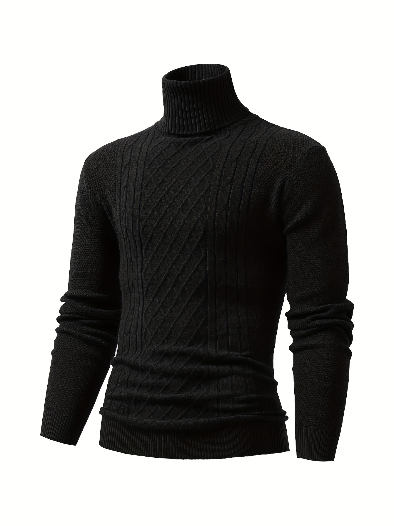 turtle neck knitted cable sweater mens casual warm solid high stretch pullover sweater for fall winter details 29