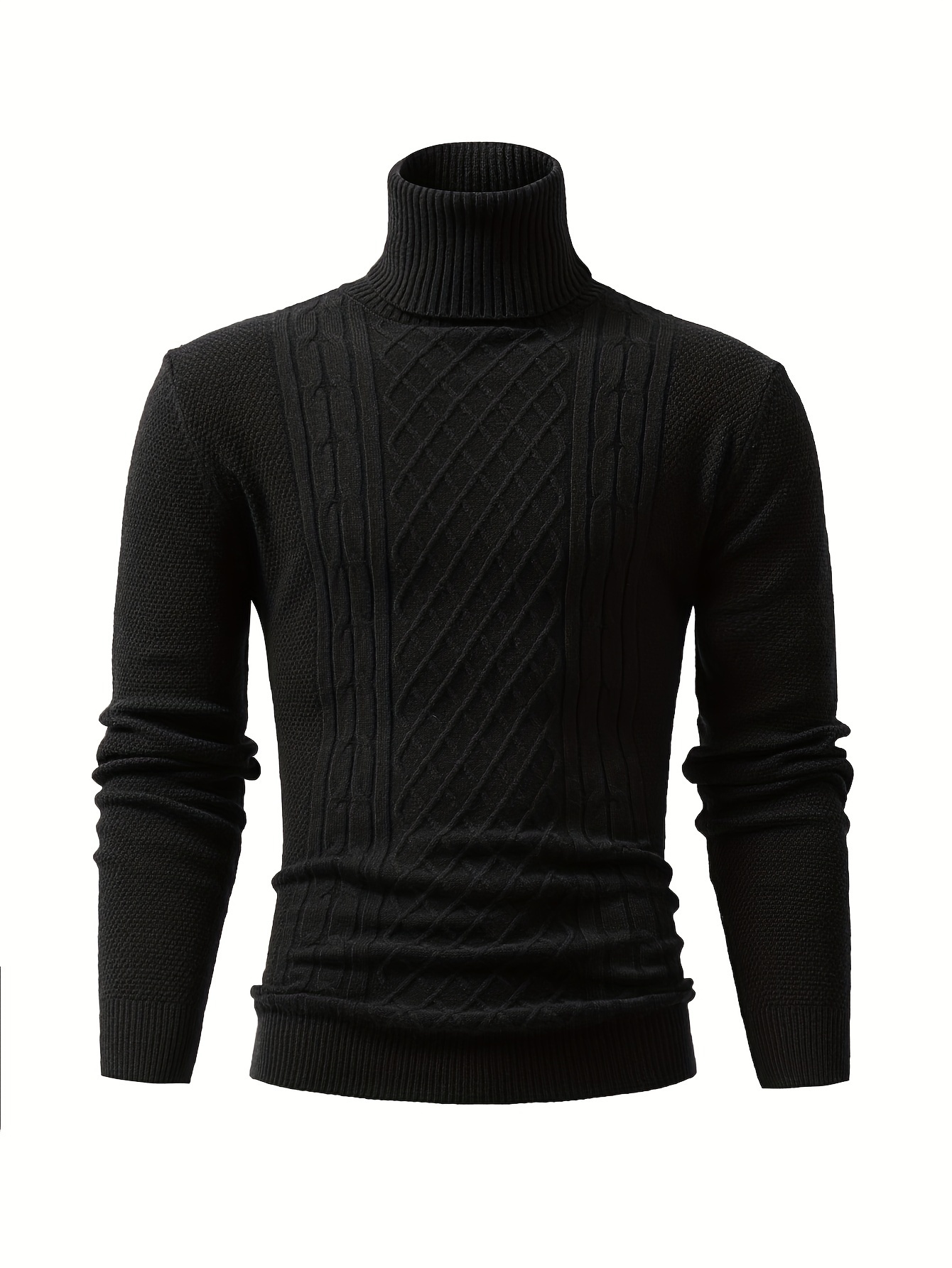 turtle neck knitted cable sweater mens casual warm solid high stretch pullover sweater for fall winter details 32