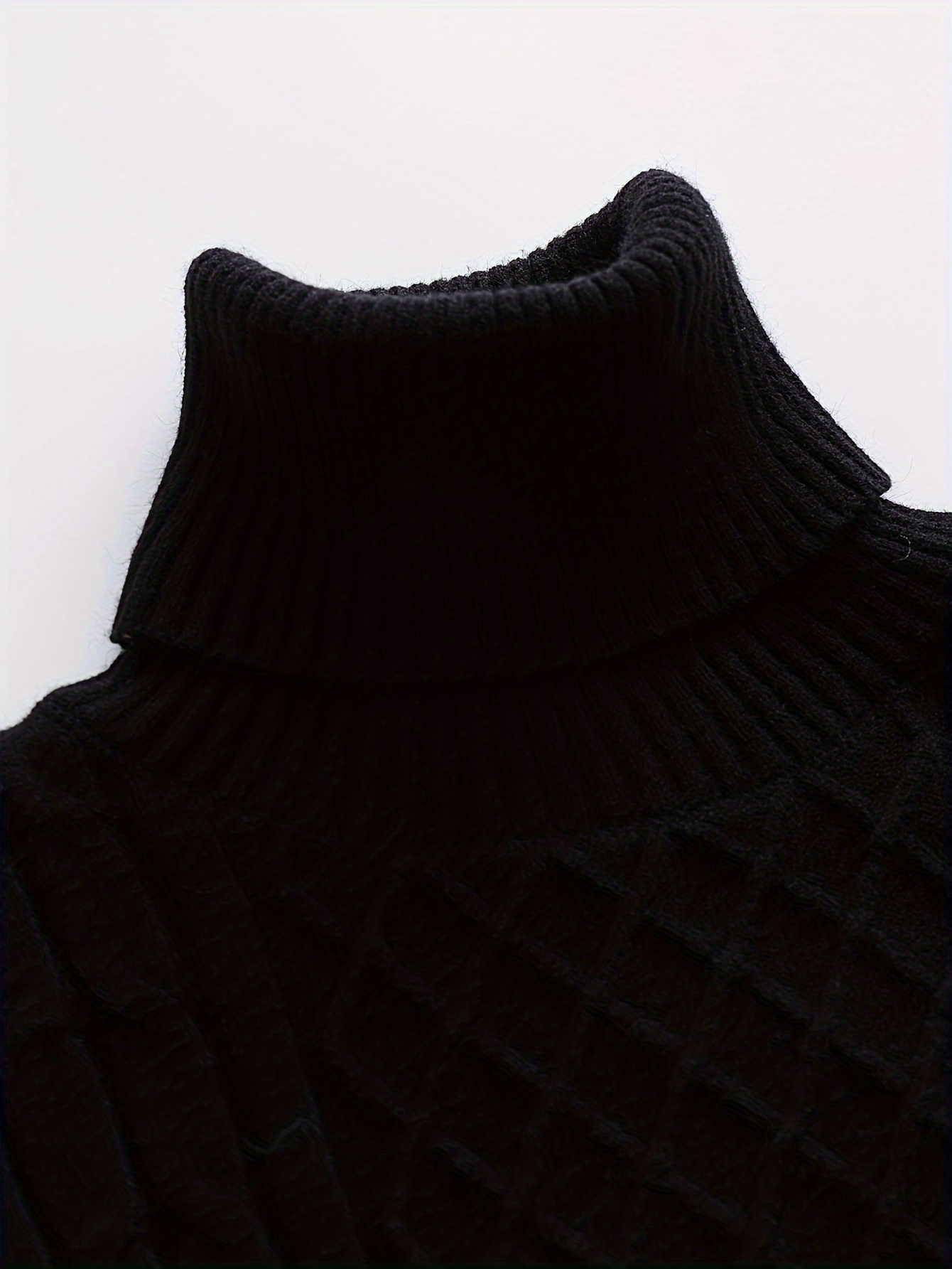 turtle neck knitted cable sweater mens casual warm solid high stretch pullover sweater for fall winter details 34