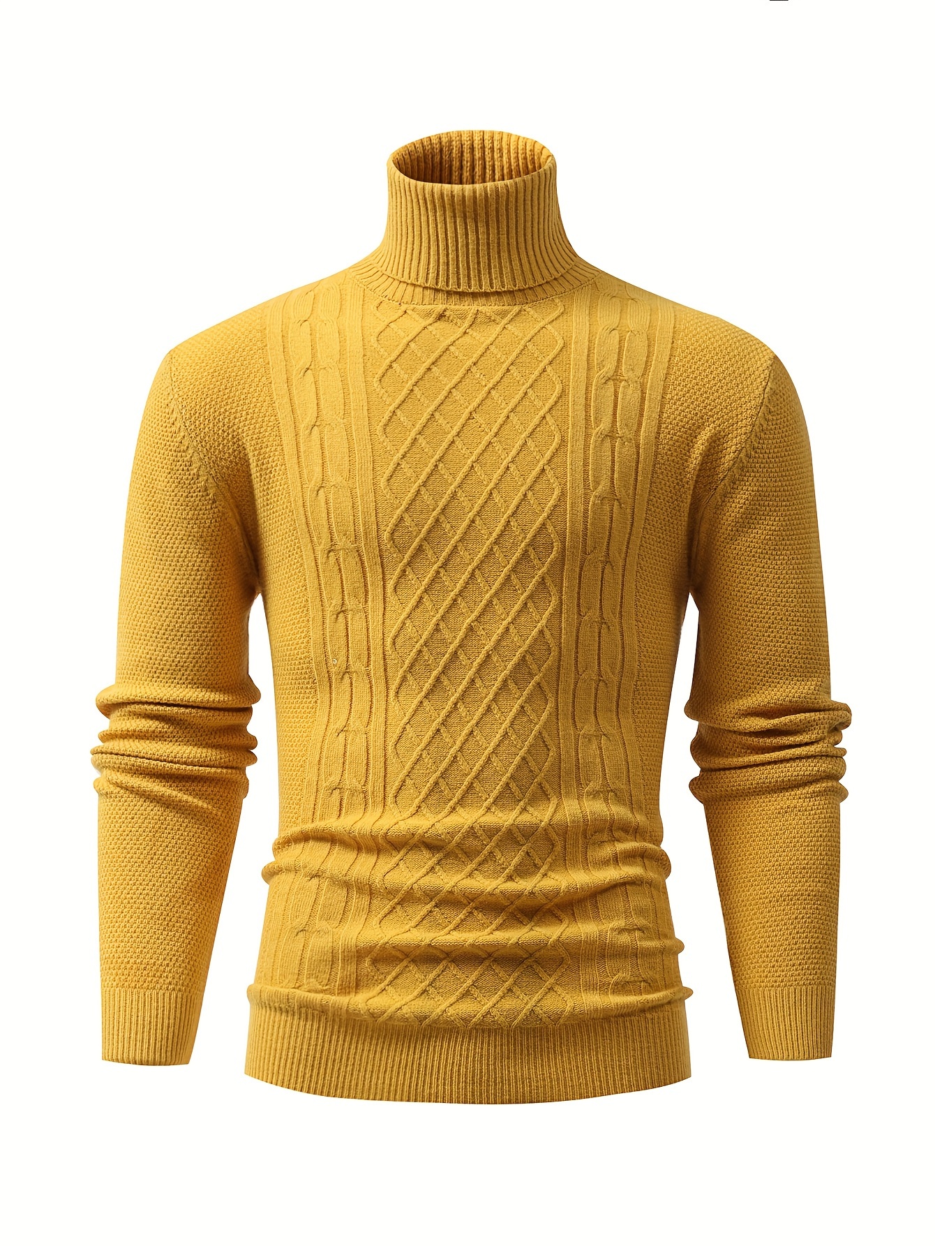 turtle neck knitted cable sweater mens casual warm solid high stretch pullover sweater for fall winter details 35