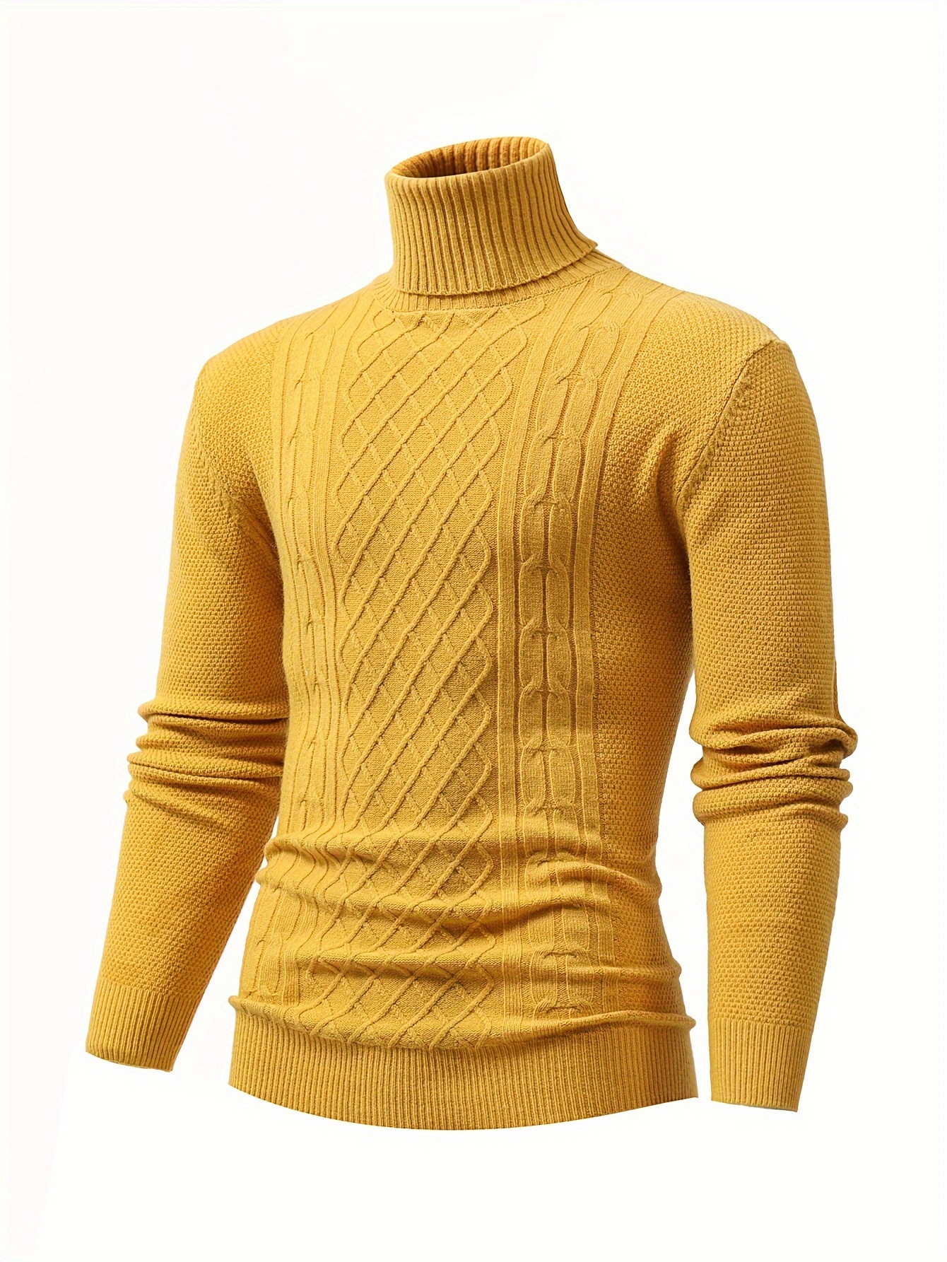 turtle neck knitted cable sweater mens casual warm solid high stretch pullover sweater for fall winter details 36