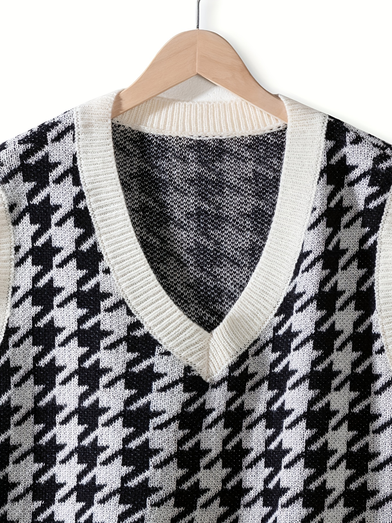 mens v neck houndstooth casual sleeveless knitted sweater vest mens clothing for autumn winter details 5