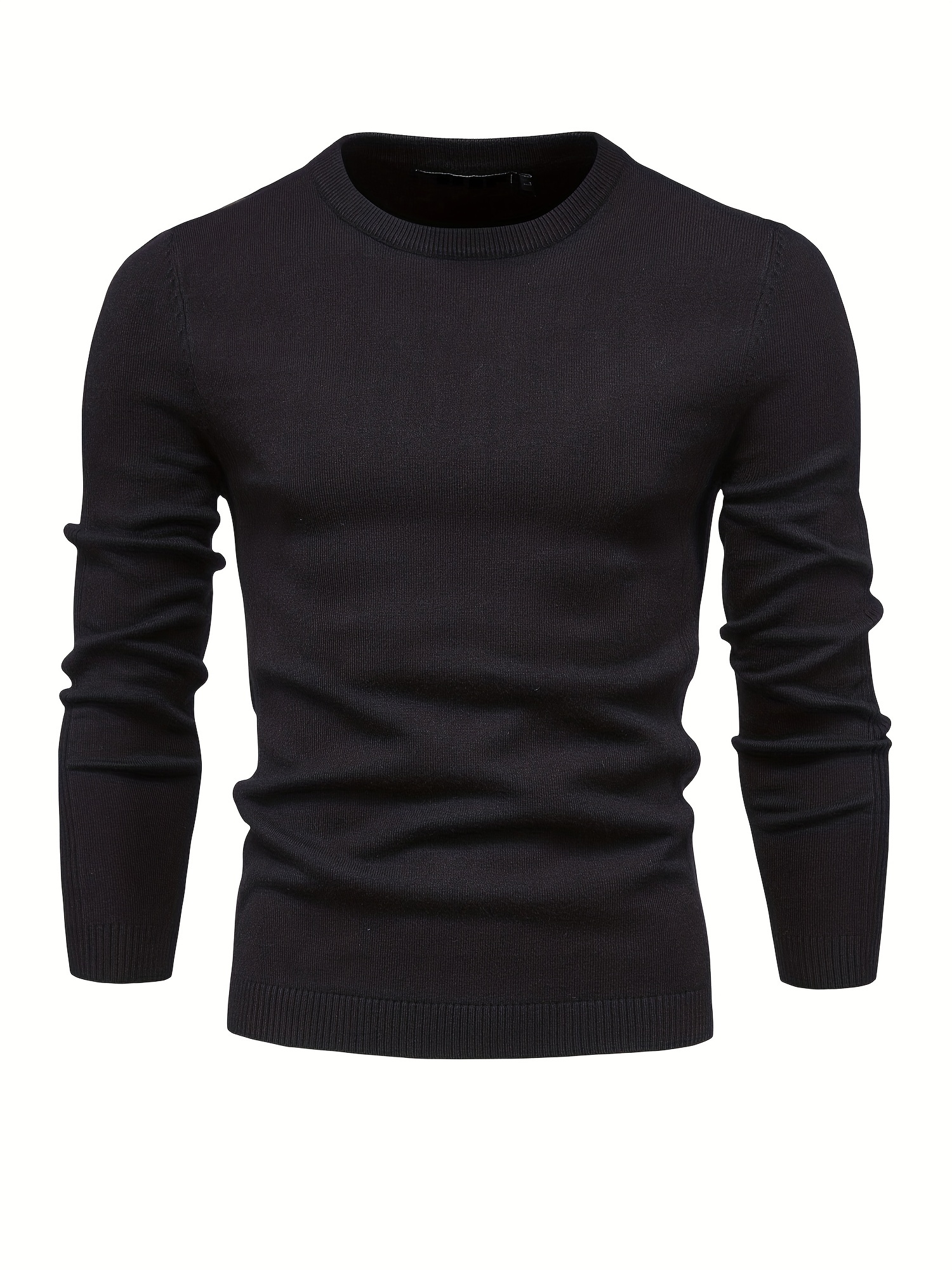 mens solid color crew neck slim fit knit sweater details 0