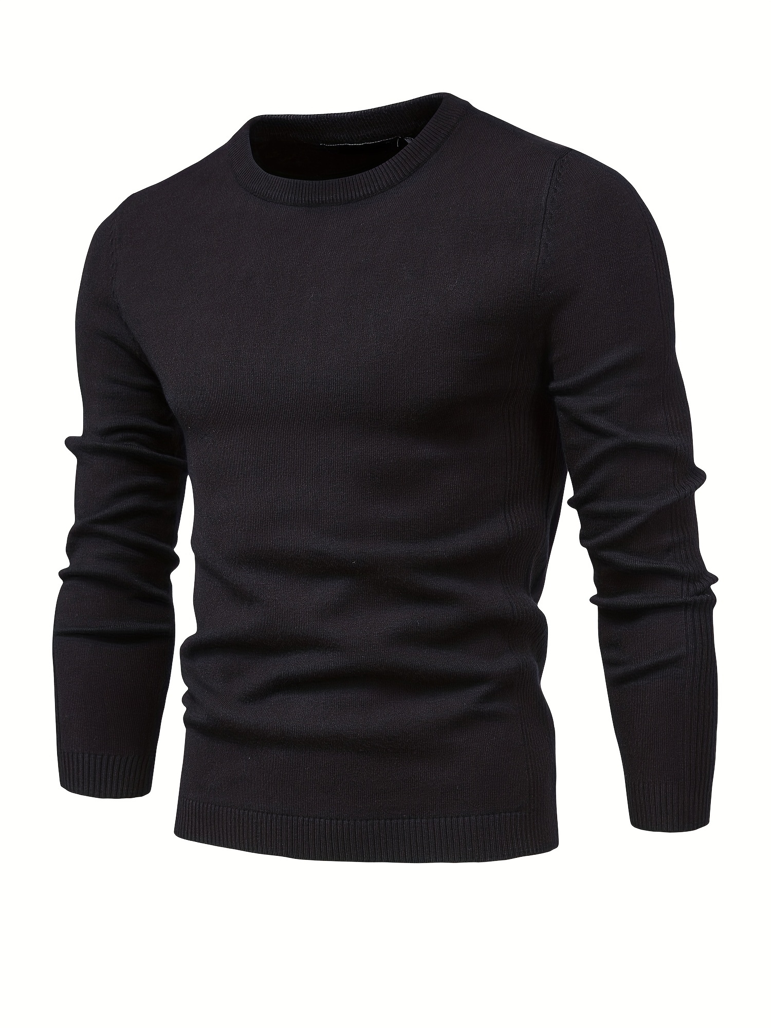 mens solid color crew neck slim fit knit sweater details 4