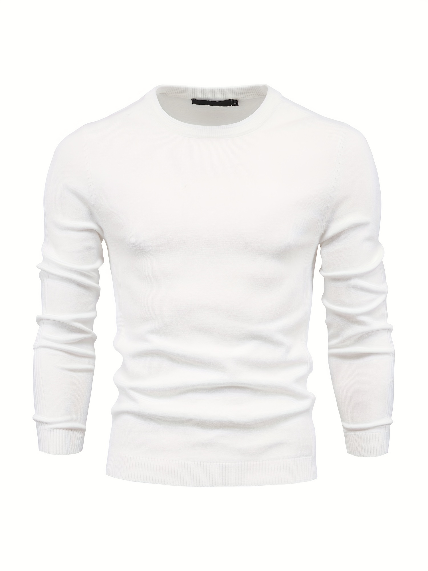 mens solid color crew neck slim fit knit sweater details 6