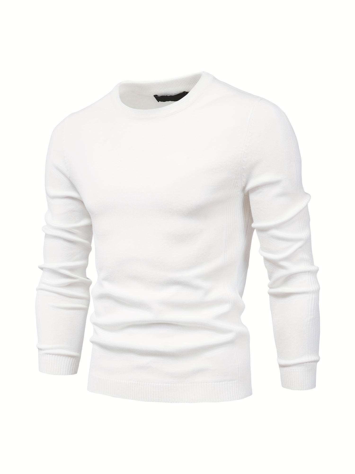 mens solid color crew neck slim fit knit sweater details 8