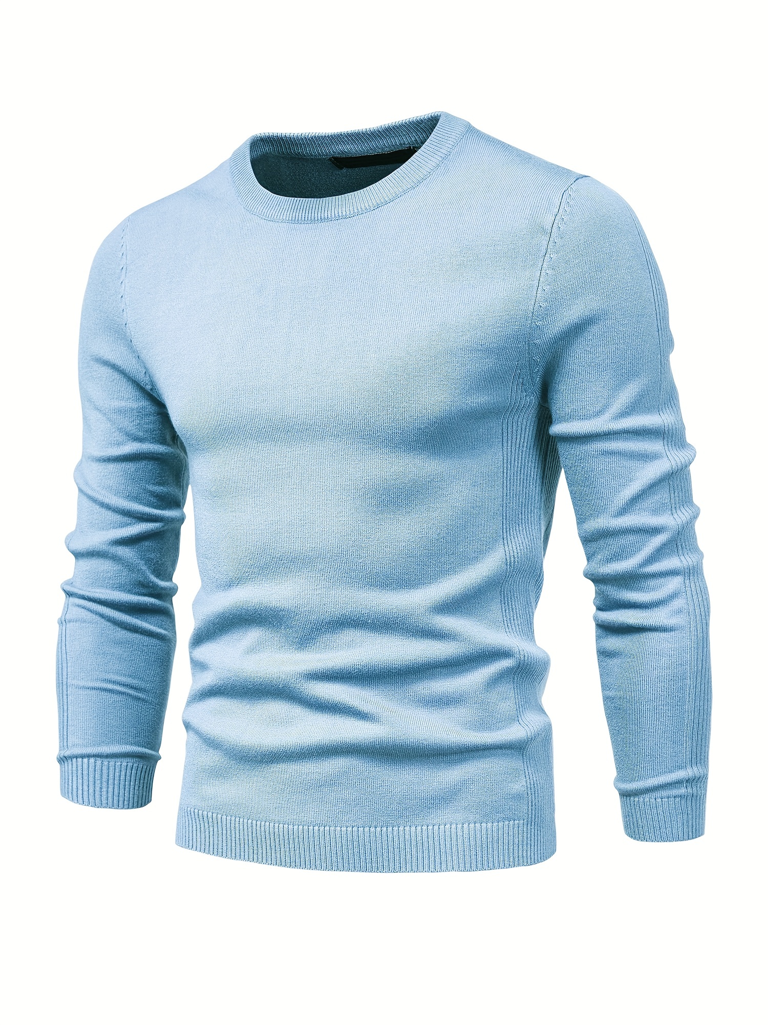 mens solid color crew neck slim fit knit sweater details 11