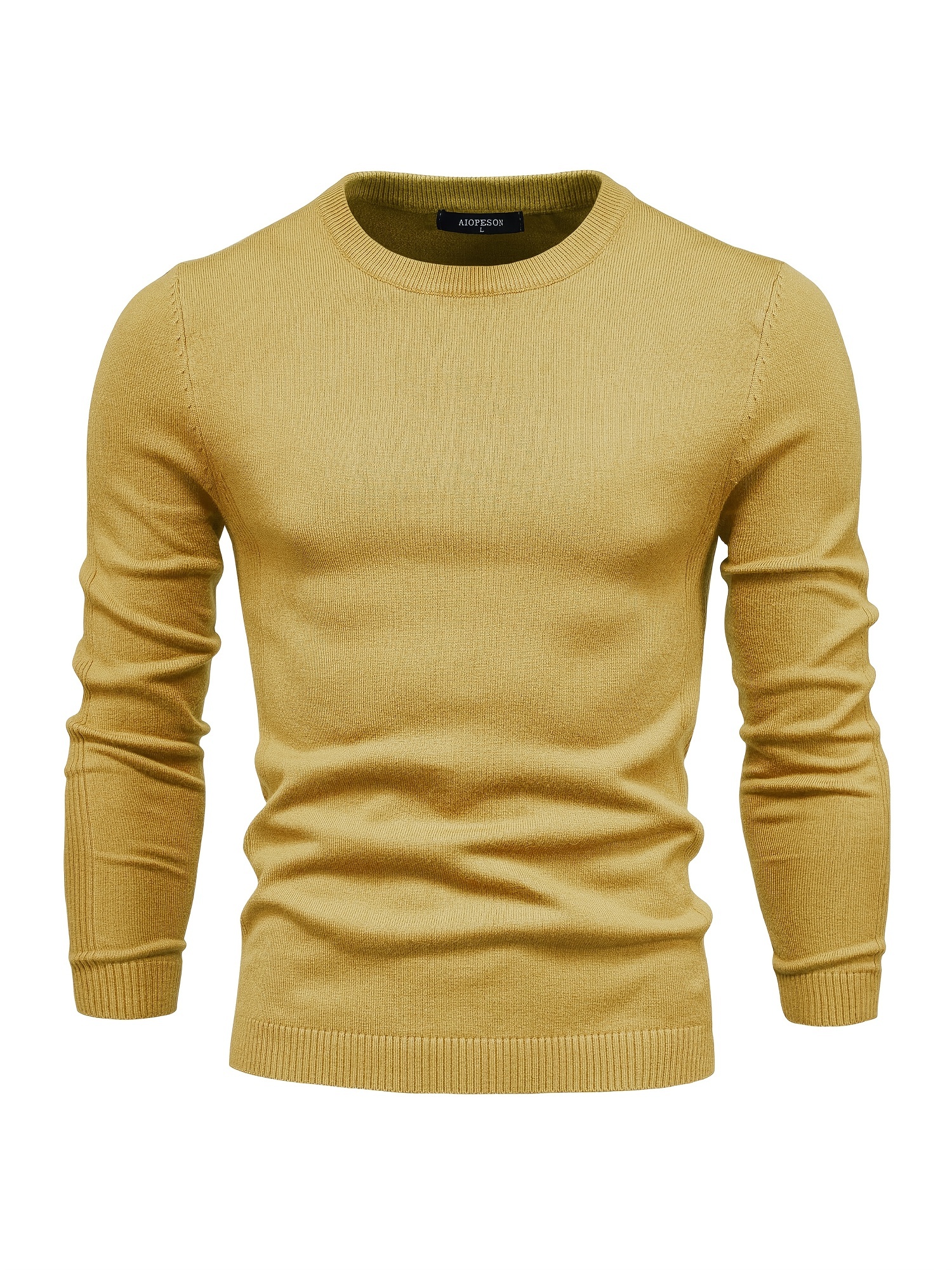 mens solid color crew neck slim fit knit sweater details 21