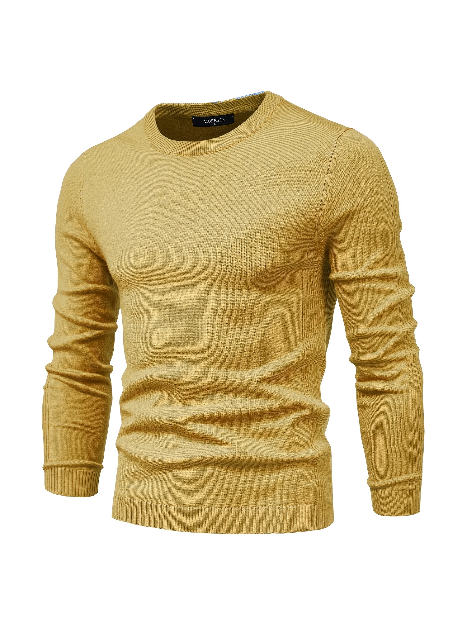 mens solid color crew neck slim fit knit sweater details 24