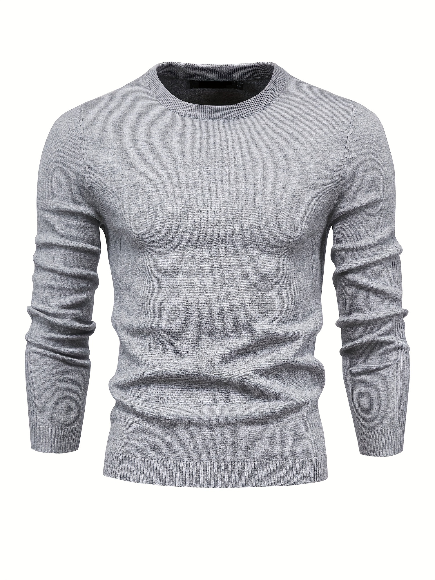 mens solid color crew neck slim fit knit sweater details 27