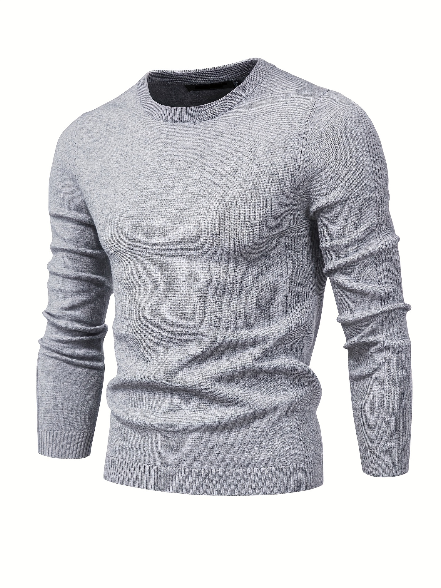 mens solid color crew neck slim fit knit sweater details 29