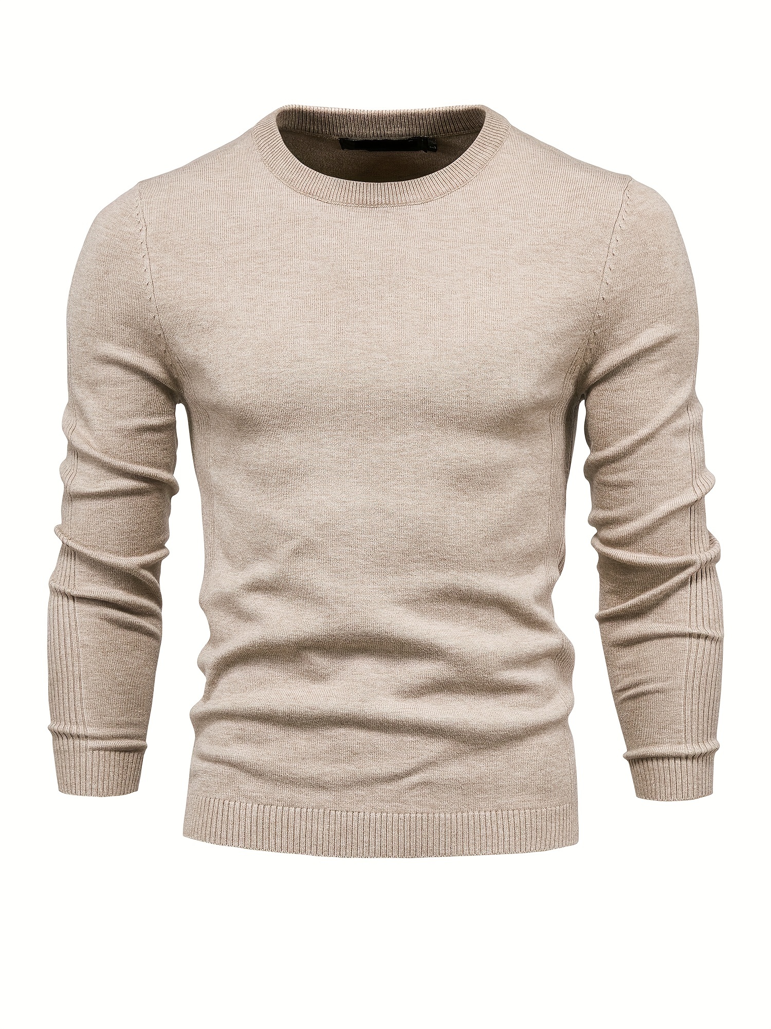 mens solid color crew neck slim fit knit sweater details 32