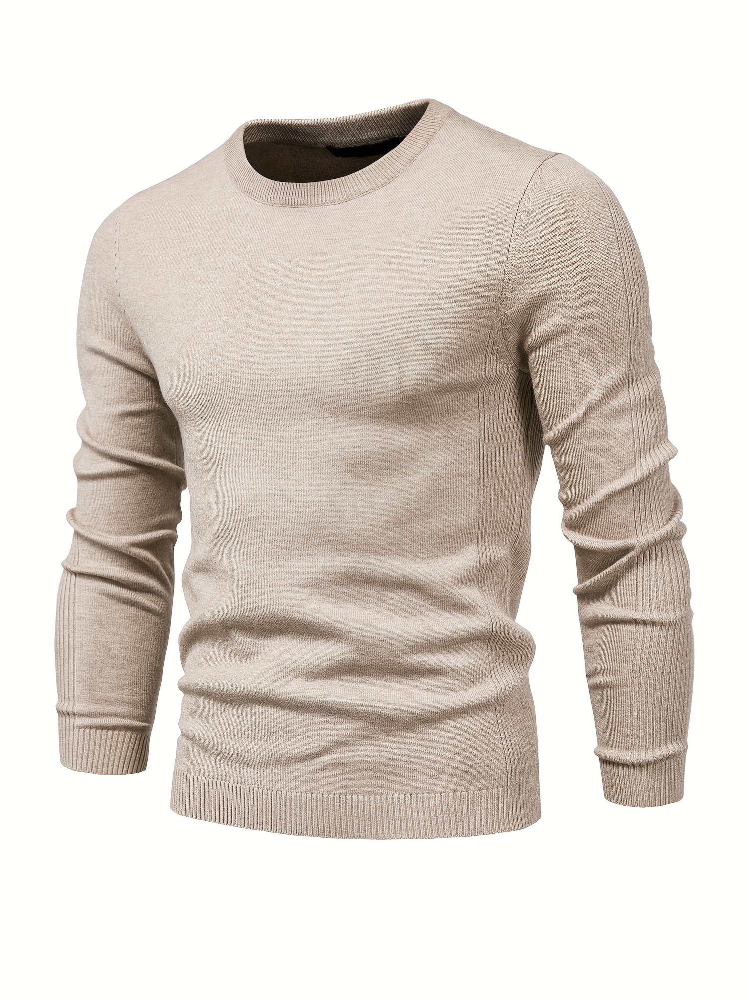 mens solid color crew neck slim fit knit sweater details 34