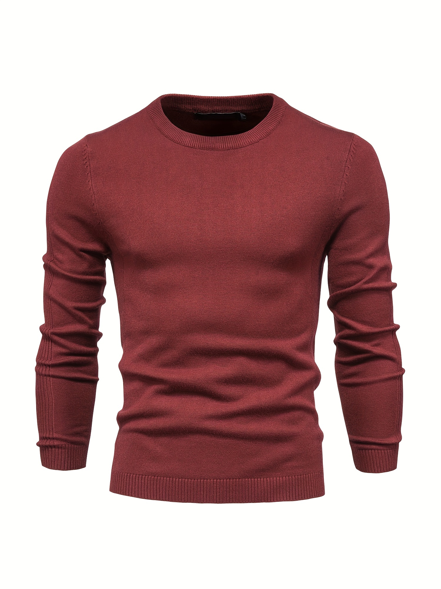 mens solid color crew neck slim fit knit sweater details 42