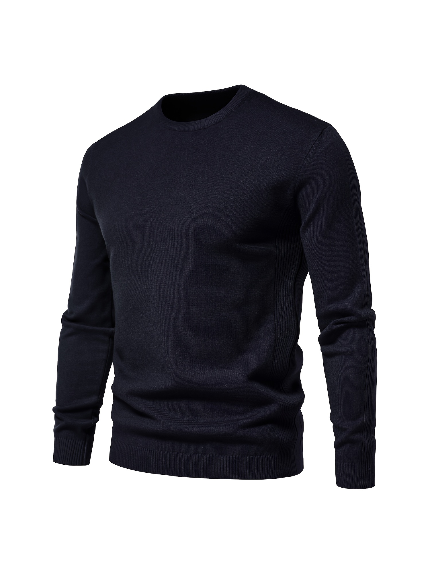 mens solid color crew neck slim fit knit sweater details 49