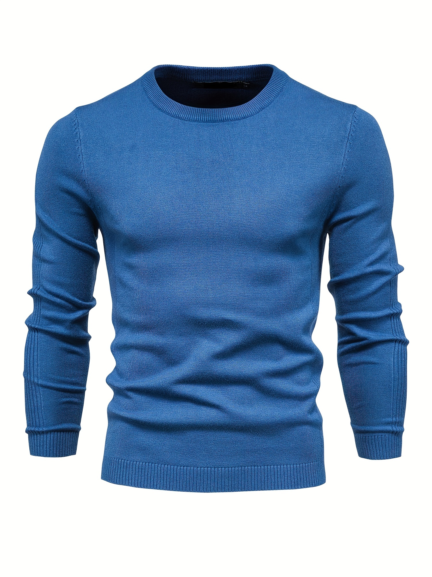 mens solid color crew neck slim fit knit sweater details 52