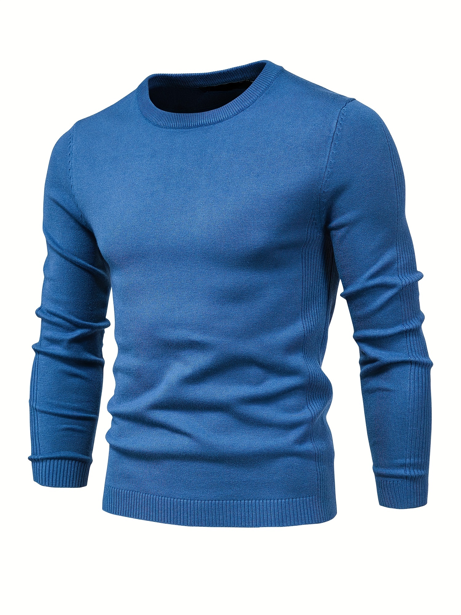 mens solid color crew neck slim fit knit sweater details 53